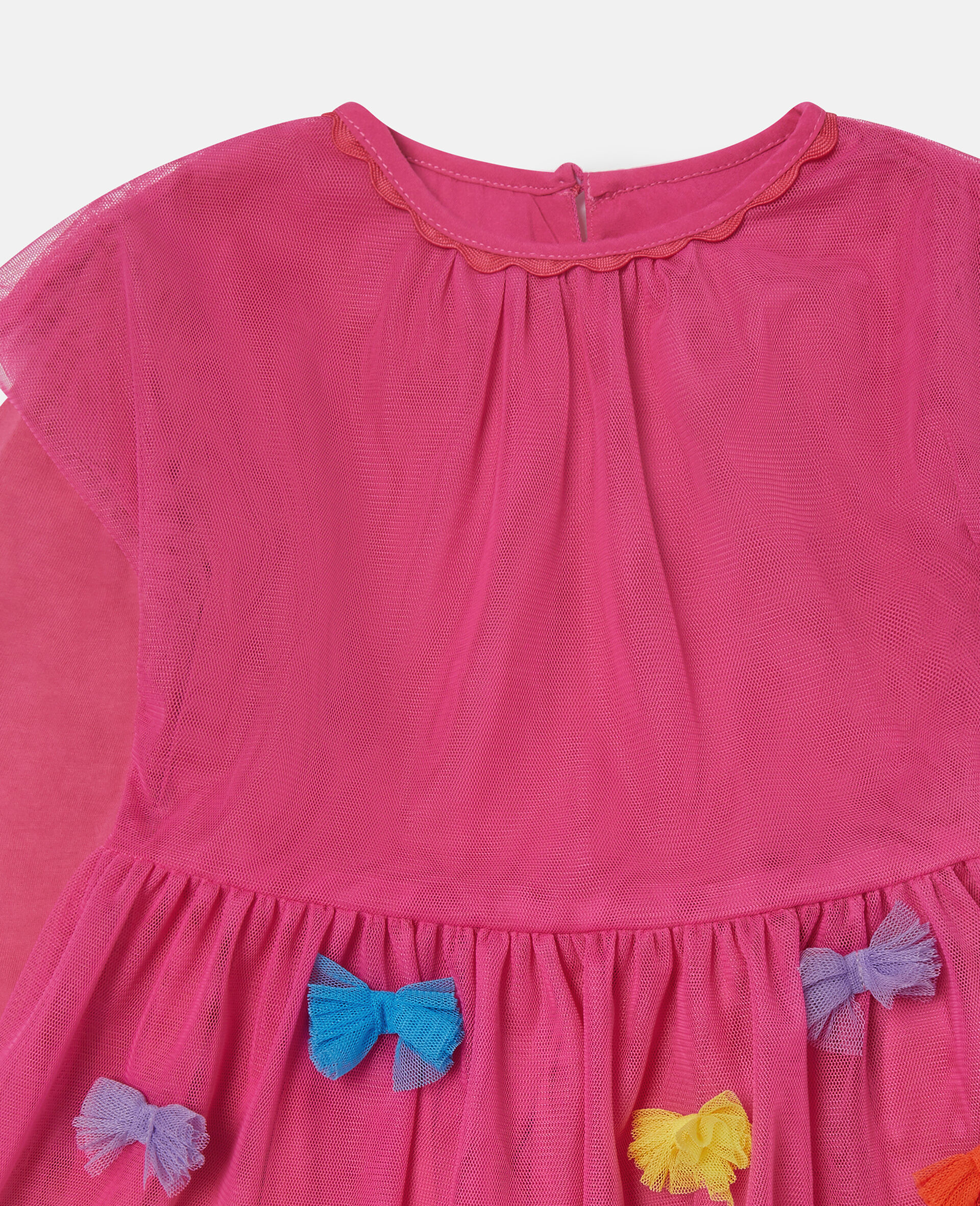 Bow Embroidered Long-Sleeve Dress-Pink-large image number 1