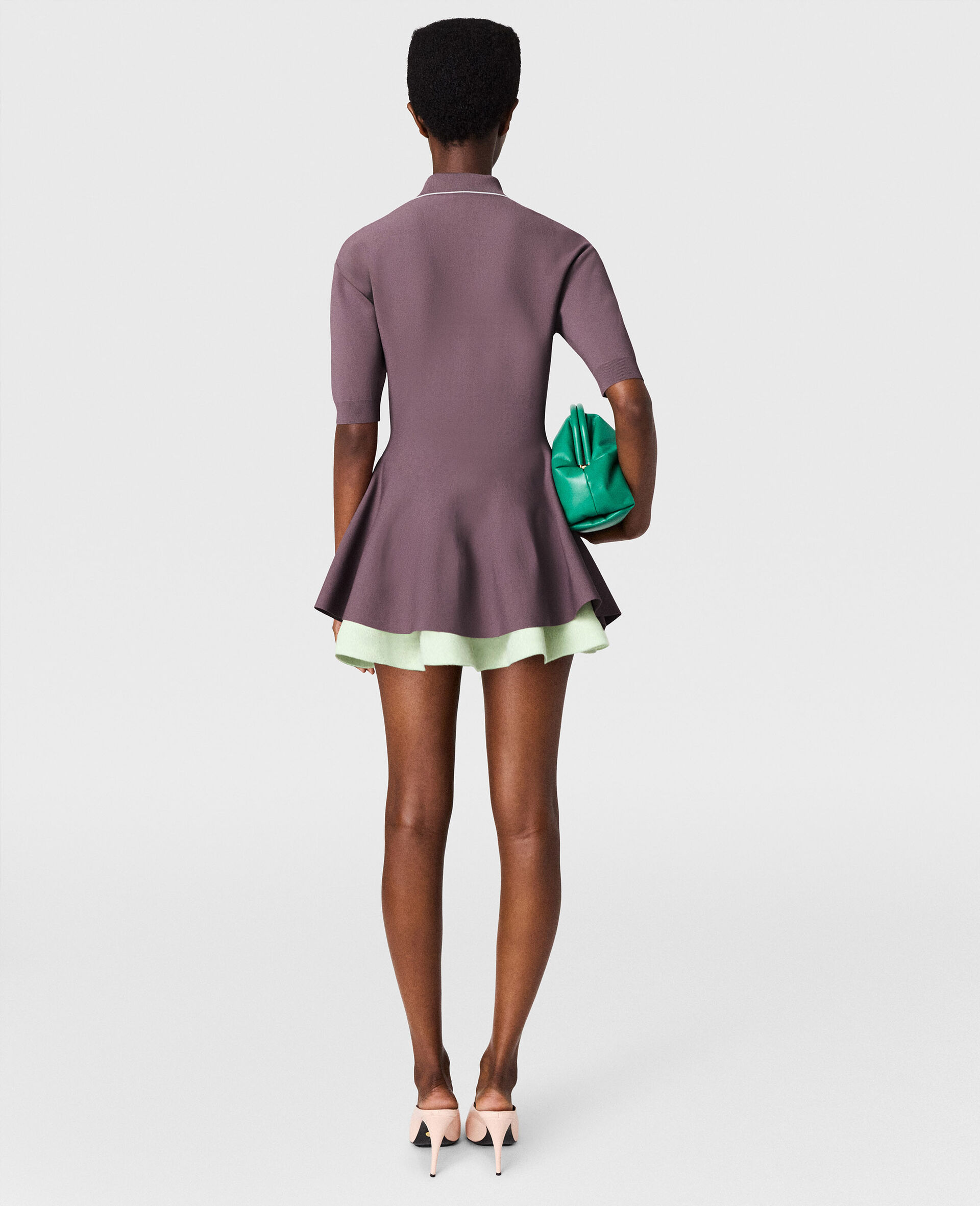 Compact Knit Peplum Polo Top-Blue-large image number 4