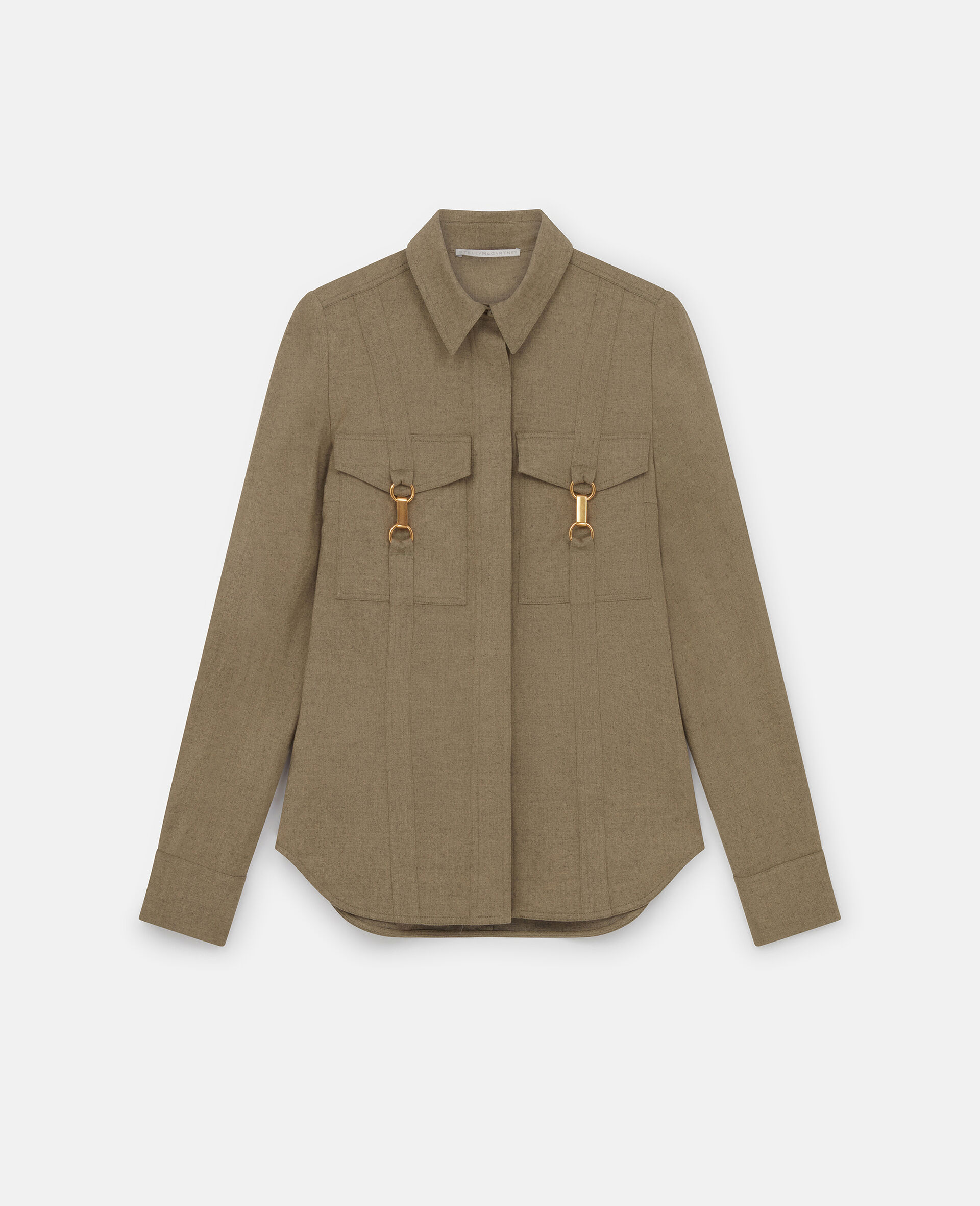 Clasp-Embellished Wool Shirt-Beige-large image number 0