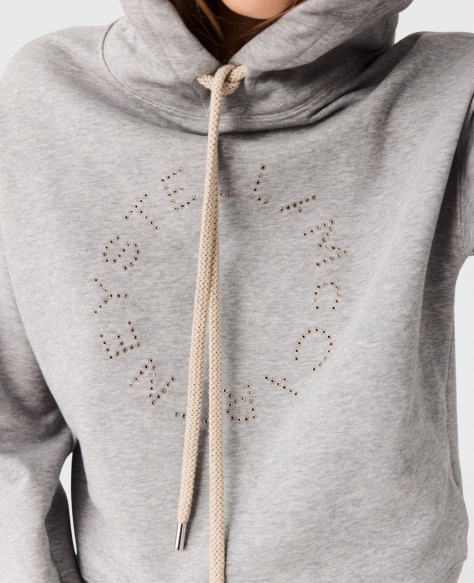 Logo-Embroidered Cropped Hoodie-Grey-large image number 2