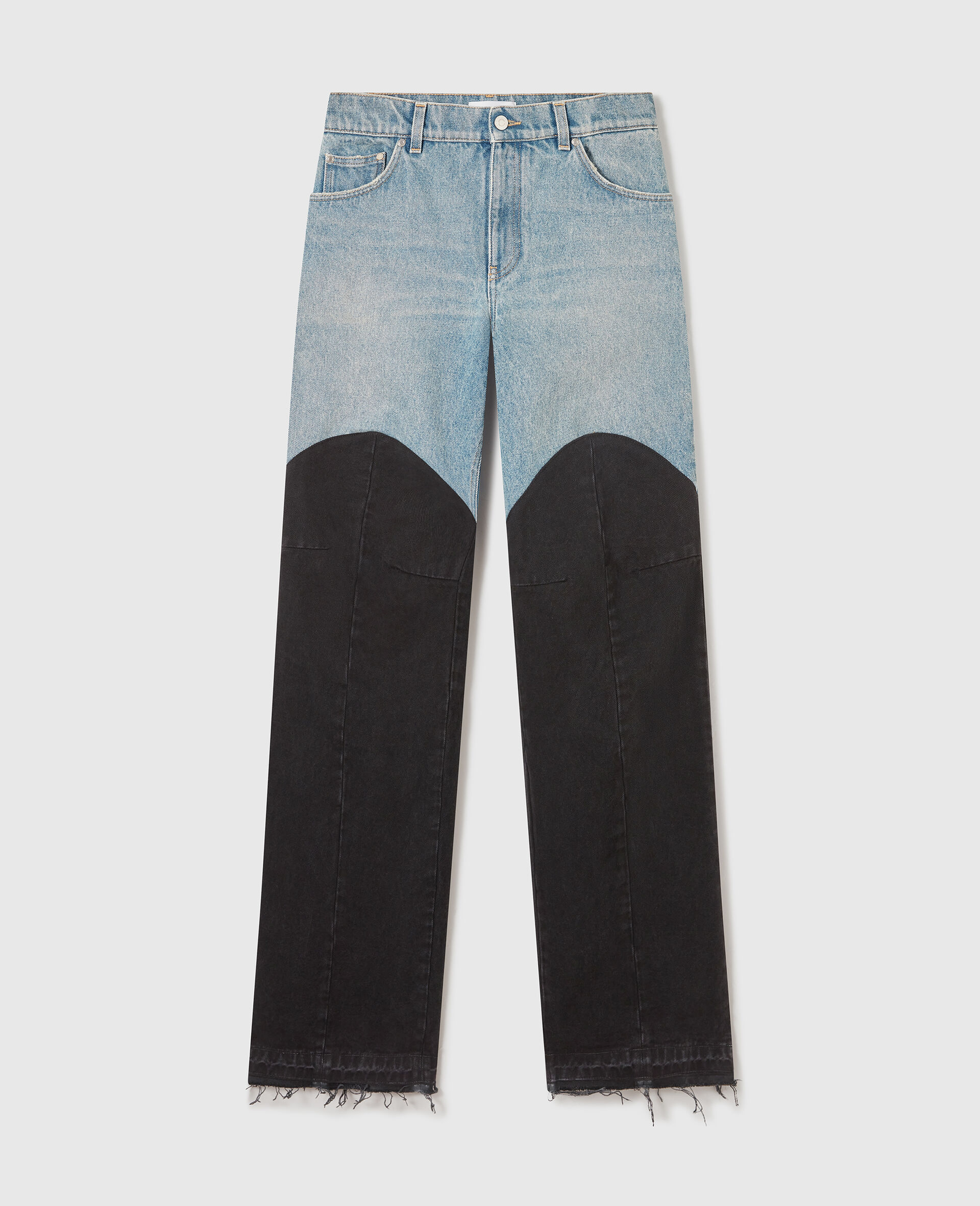 Jeans in Denim con Pannelli Patchwork-Blu-medium