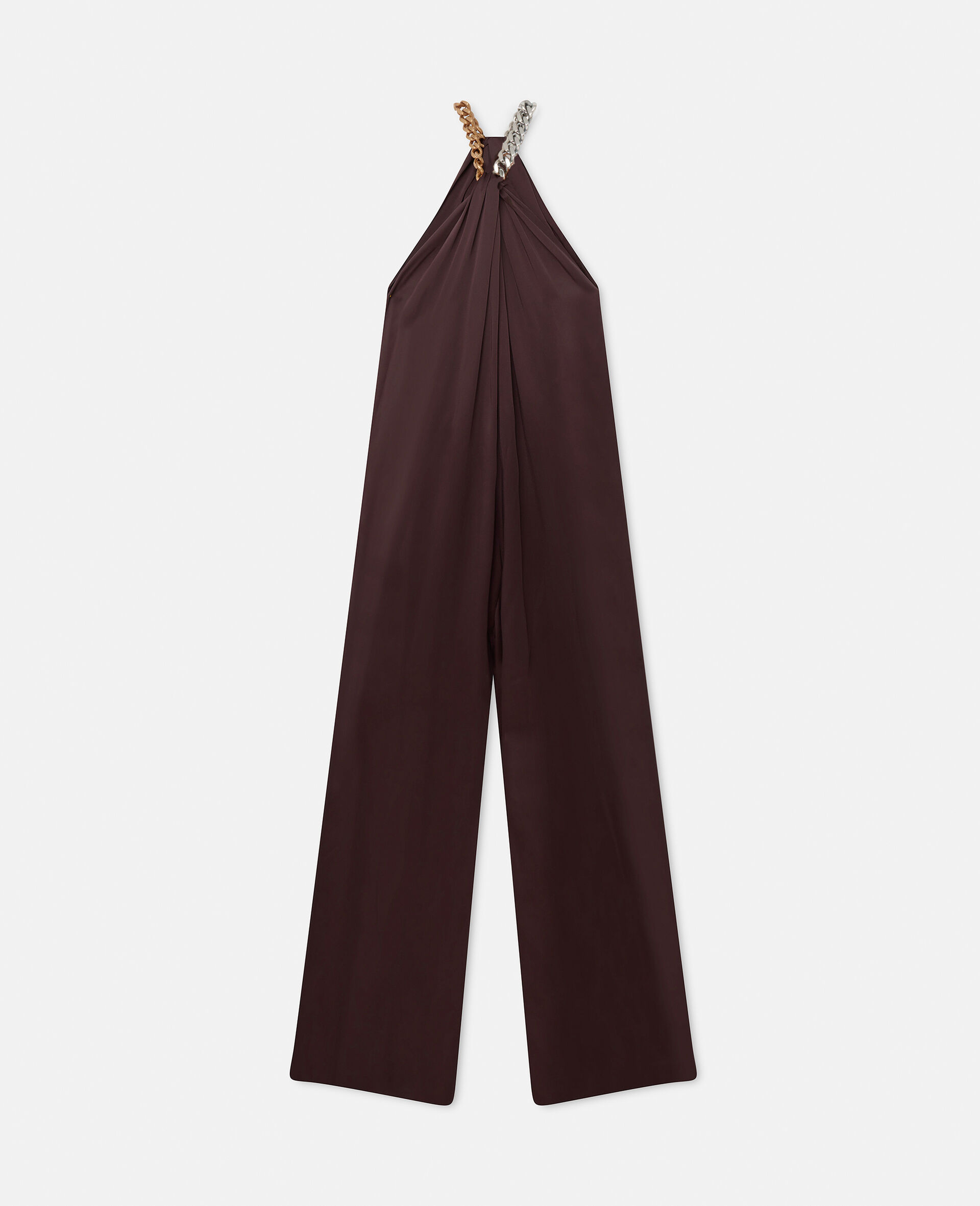 Chain Halterneck Satin Jumpsuit-Brown-medium