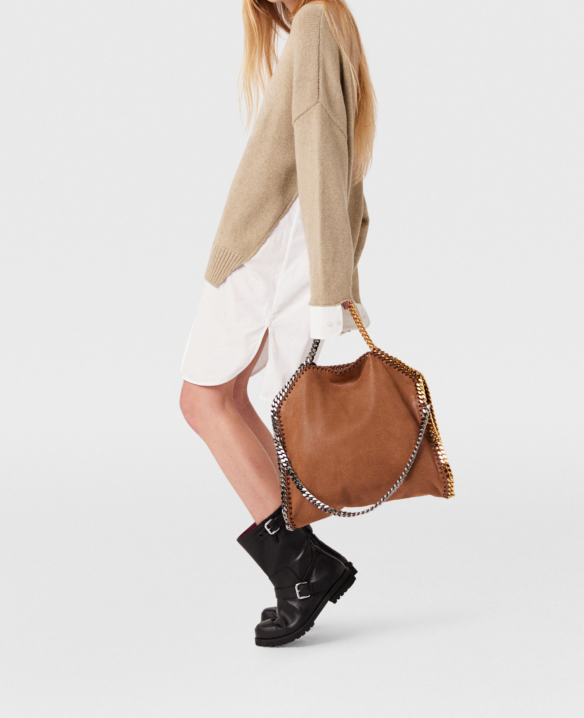 Shirting Details Long Sleeve Sweater-Beige-model