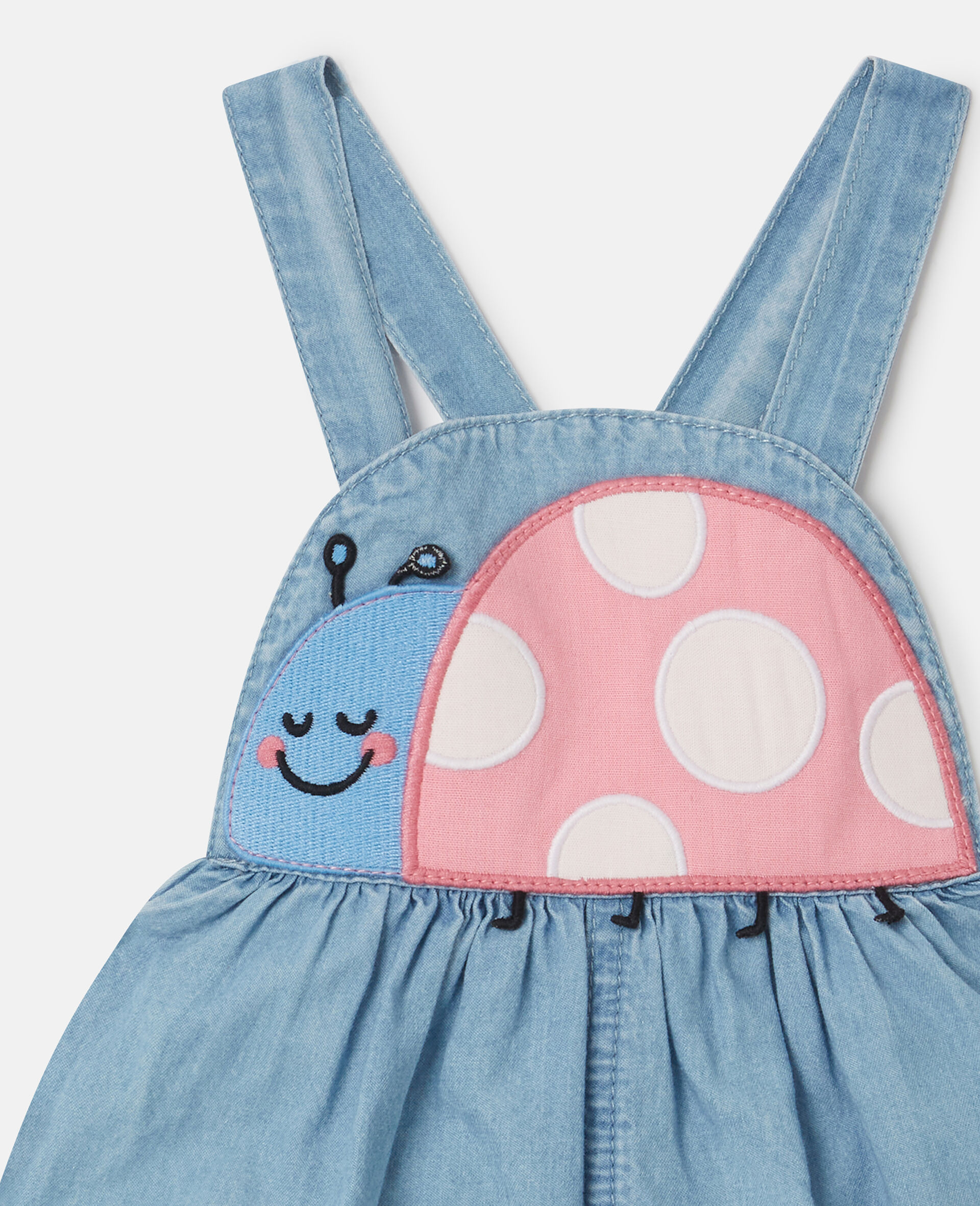 Ladybird-Embroidered Denim Romper-Blue-medium