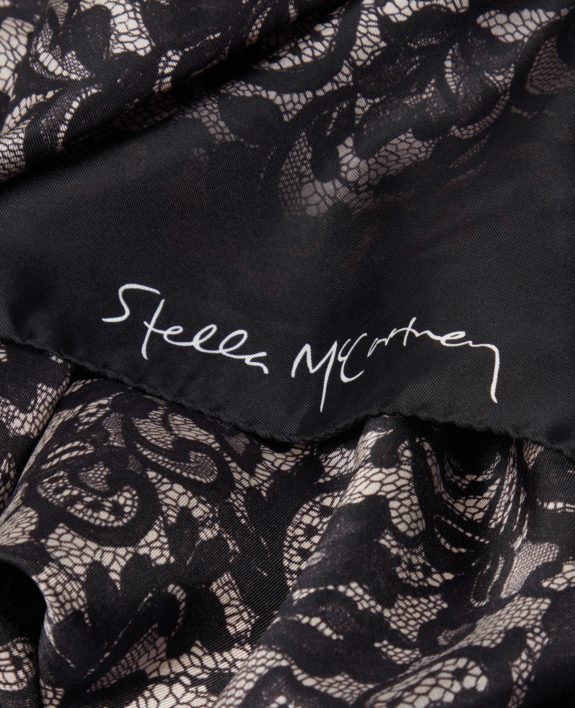 Lace Print Square Scarf-Black-large image number 2