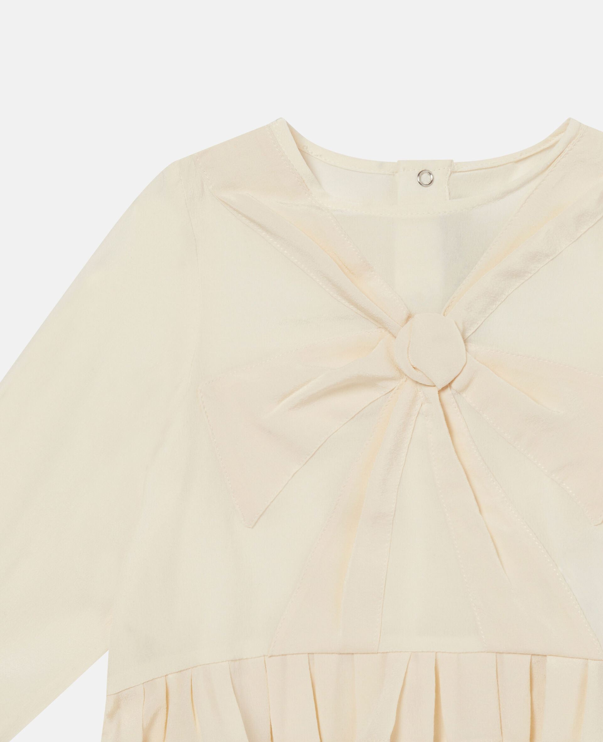 Pleated Silk Bow Top-White-large image number 1