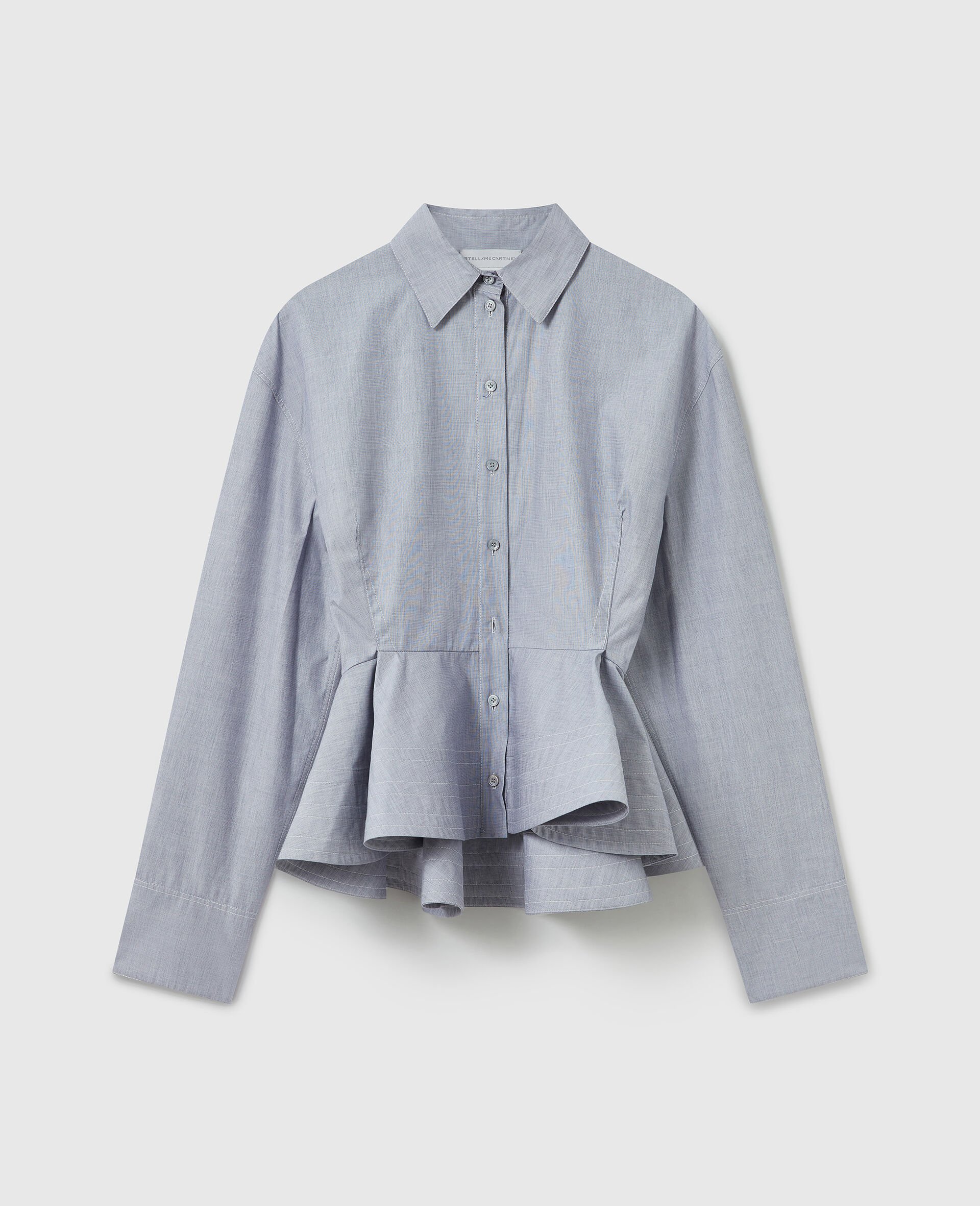 Chambray Peplum Shirt-Blue-medium