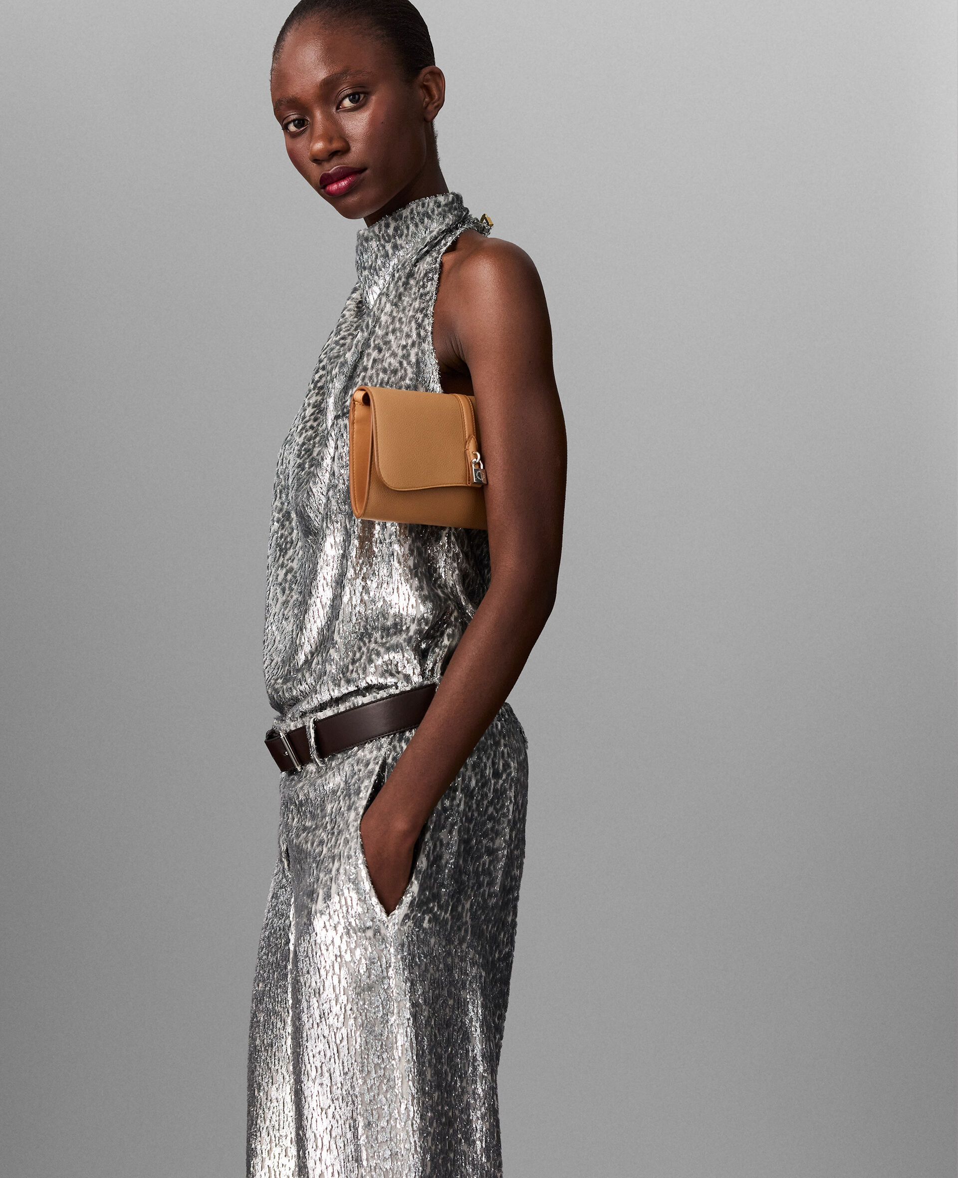 Metallic Velvet Halterneck Top-Silver-large image number 2