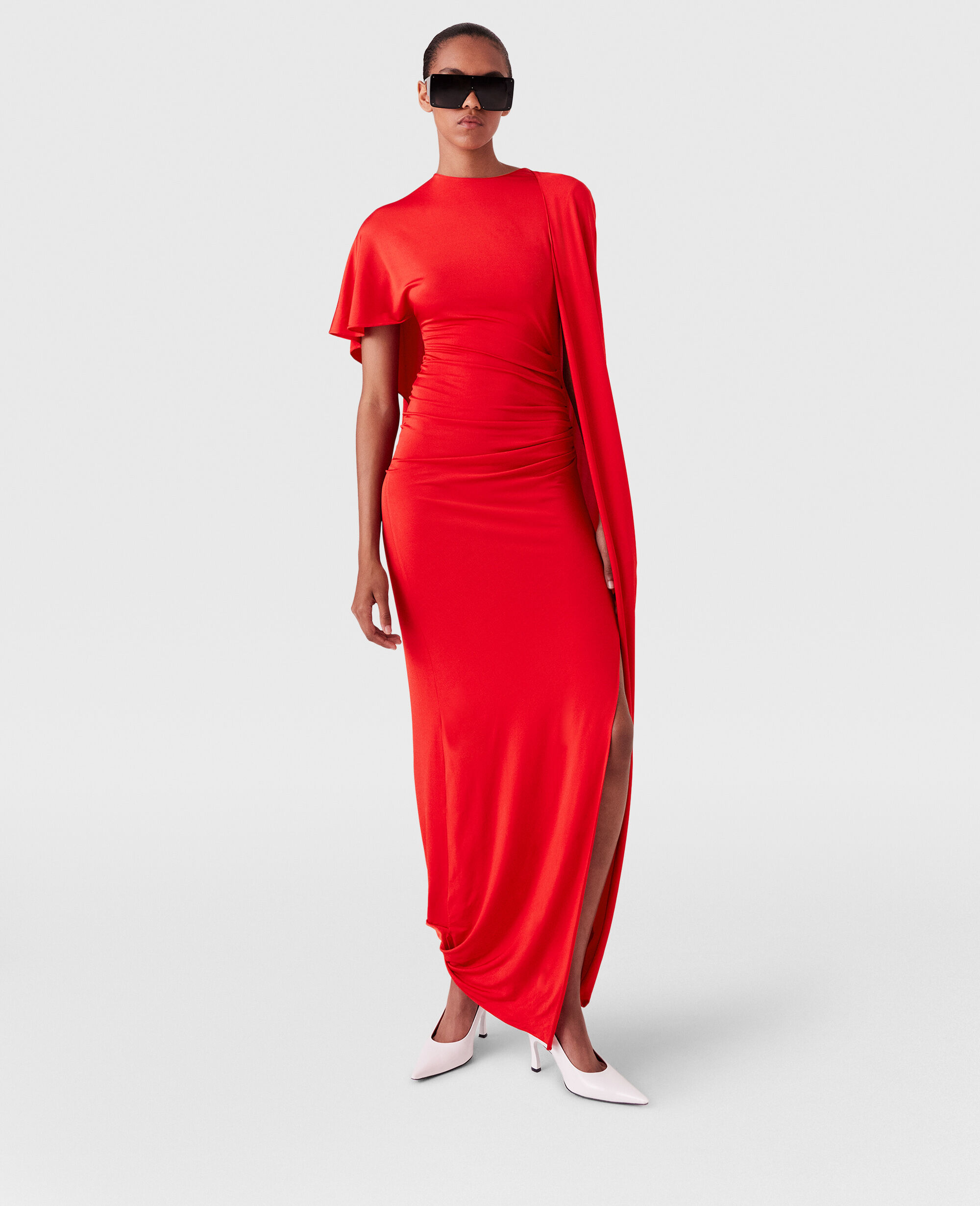☆Stella McCartney☆アシンメトリック ケープ マキシドレス Women レッド アシンメトリック ケープ マキシ ドレス | Stella