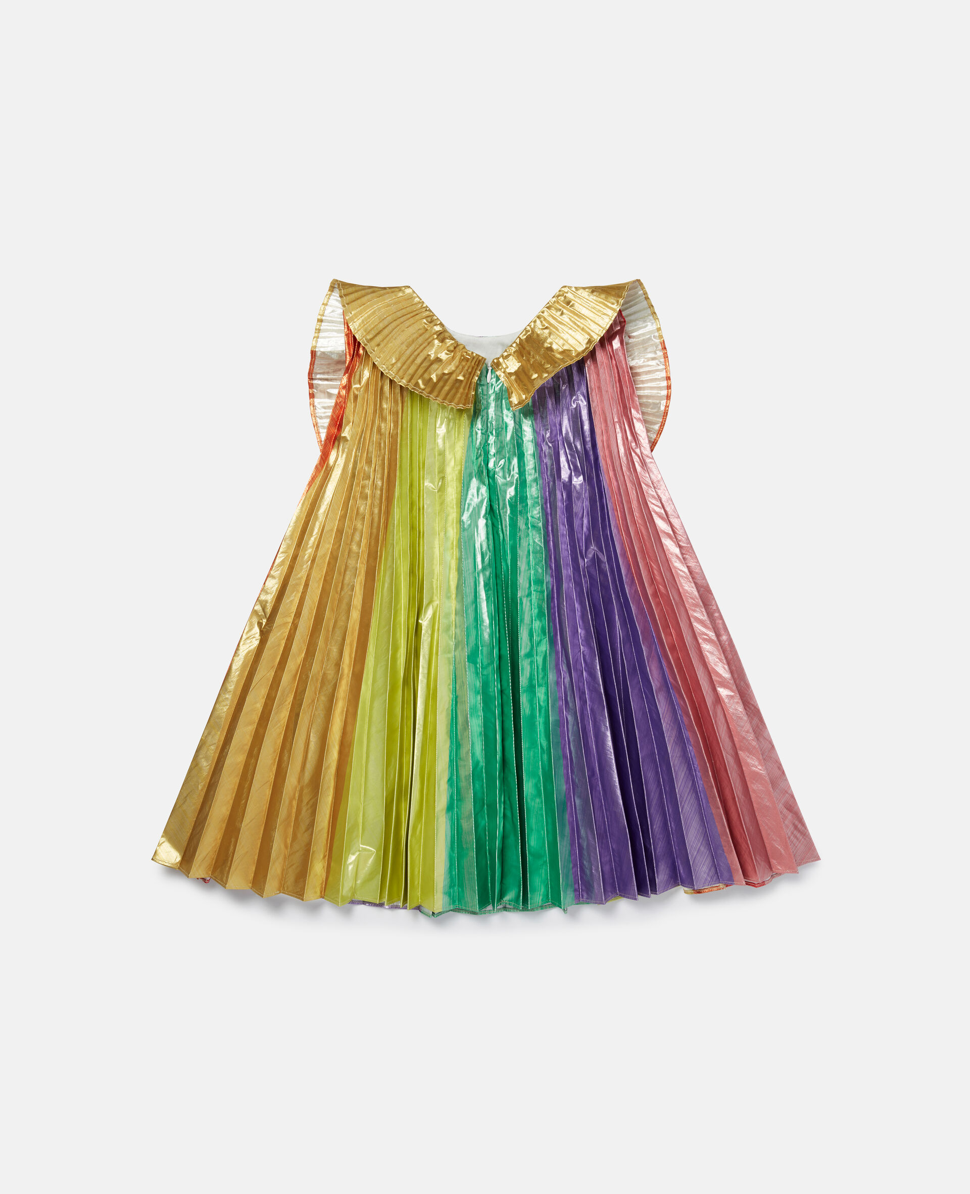 Rainbow Striped Pleated Taffeta Dress-Multicolour-large image number 3