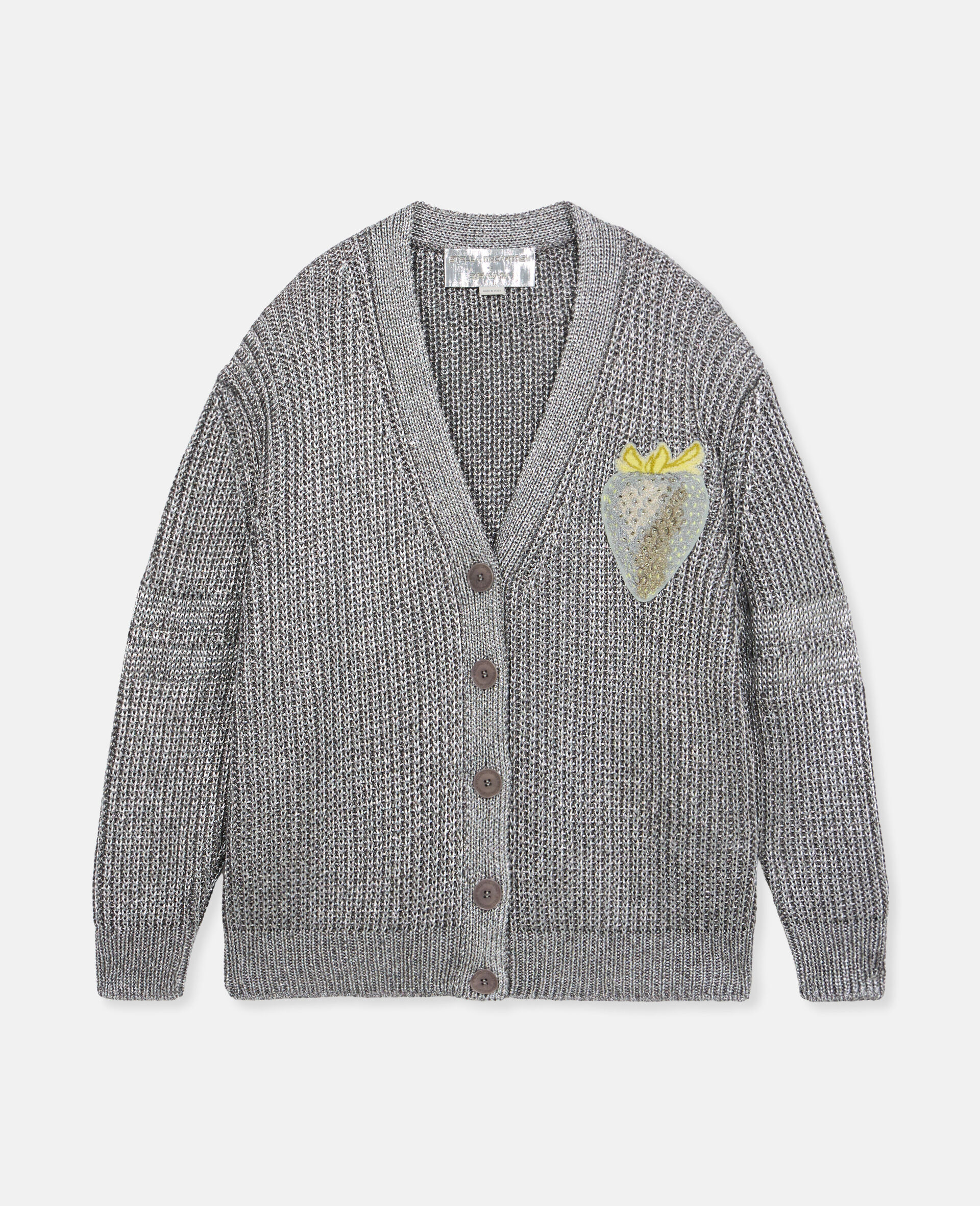 Strawberry Appliqué Organic Cotton Cardigan-Grey-large image number 0