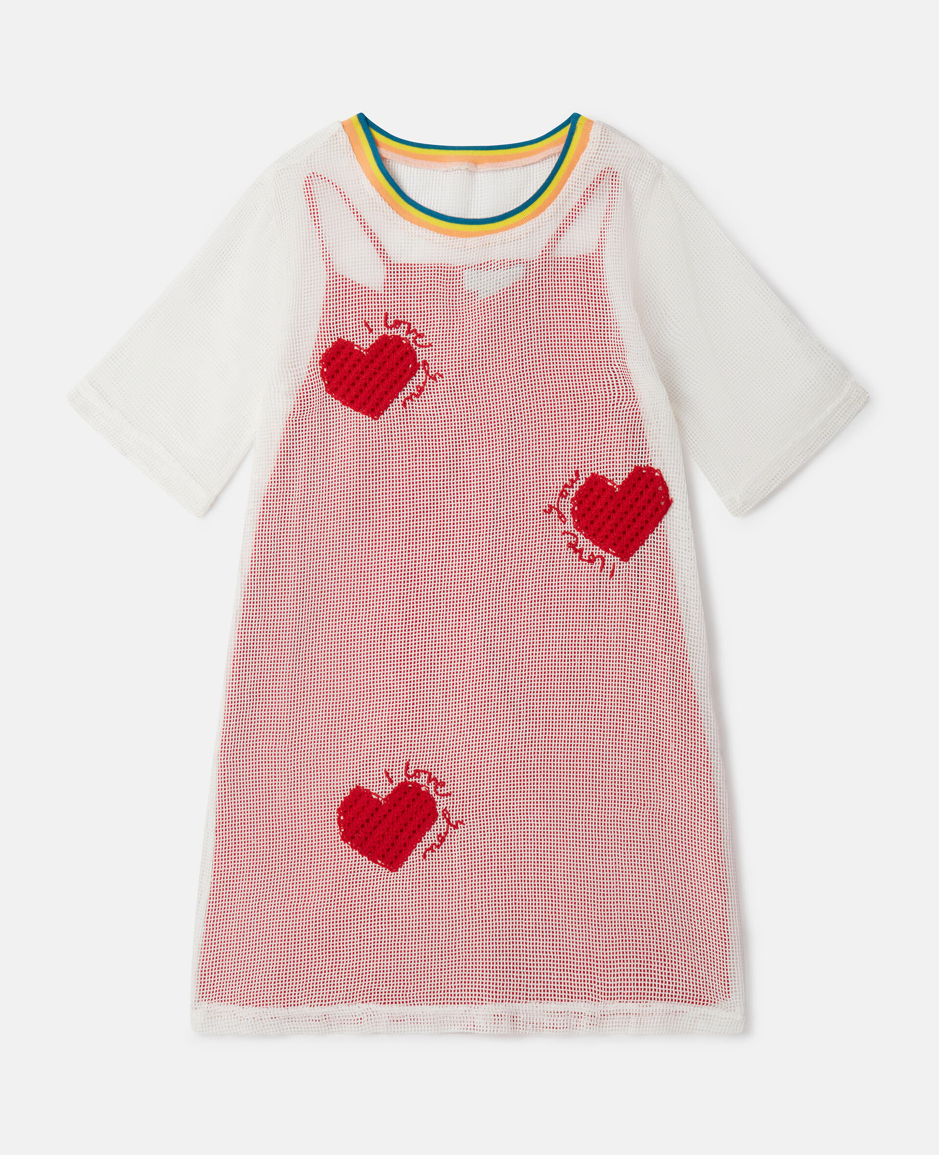 Heart Mesh T-shirt Dress-Multicoloured-model