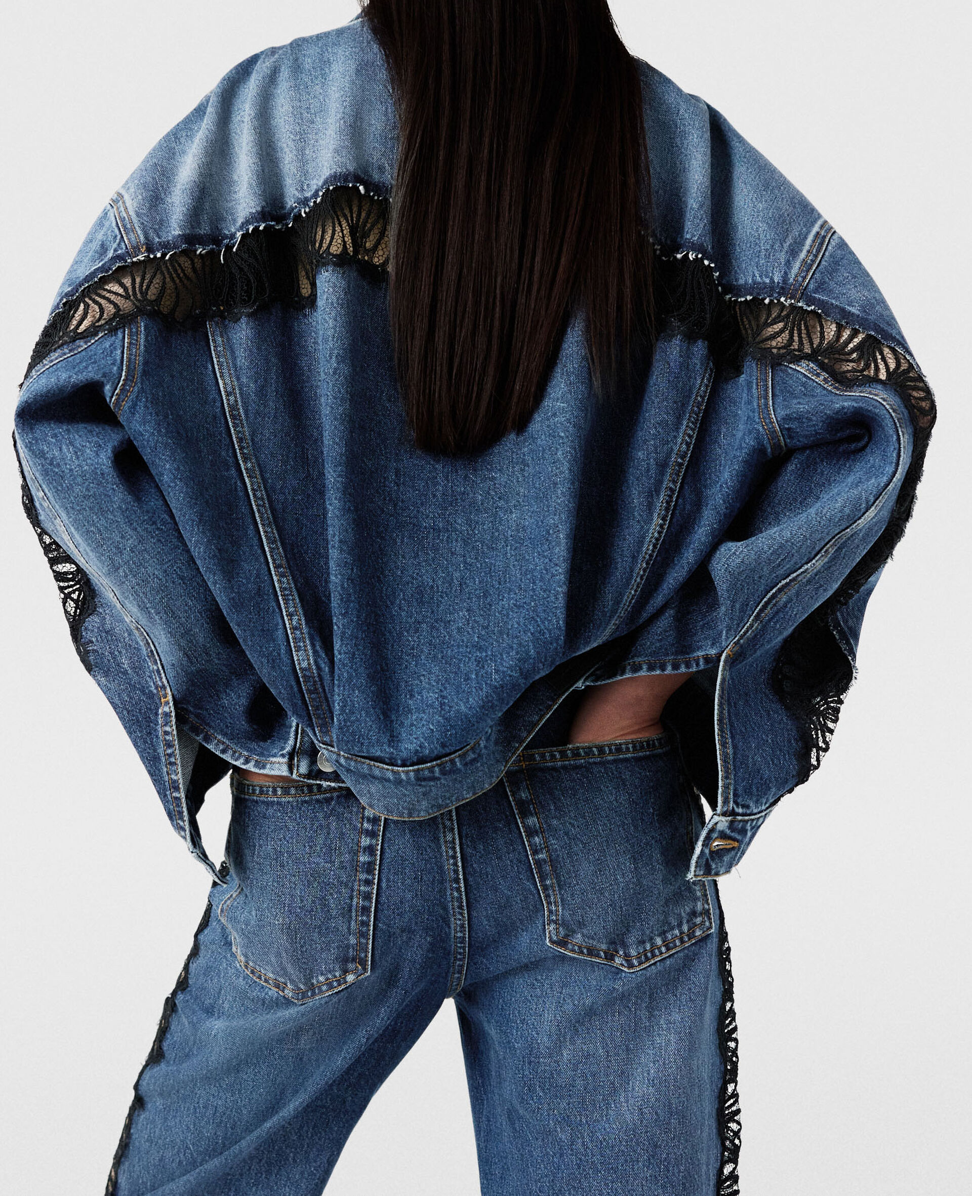 Jeansjacke mit Spitzeneinsatz-Blau-large image number 4
