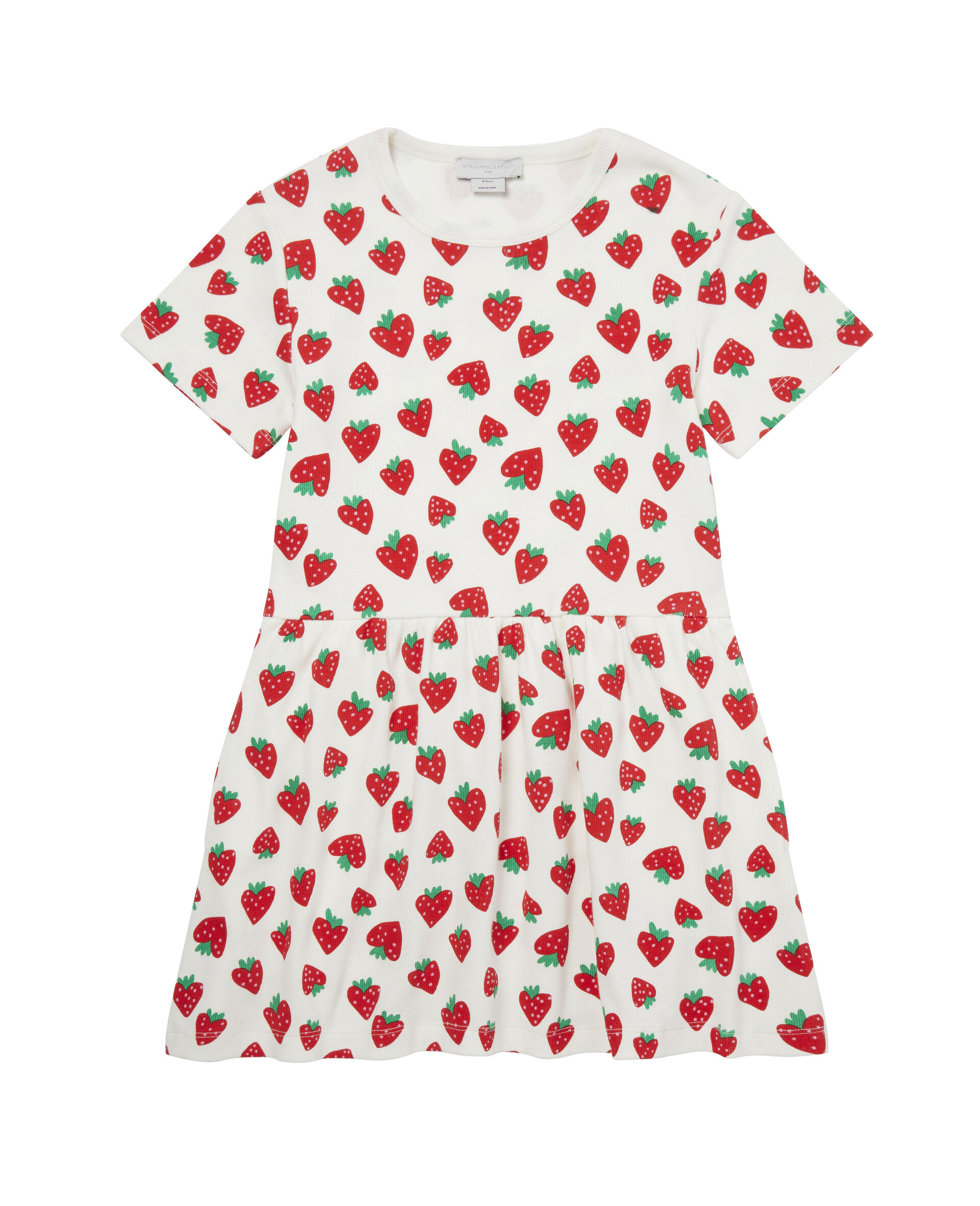 Geripptes Kleid aus Baumwolle mit Erdbeer-Stickerei-Bunt-large image number 0