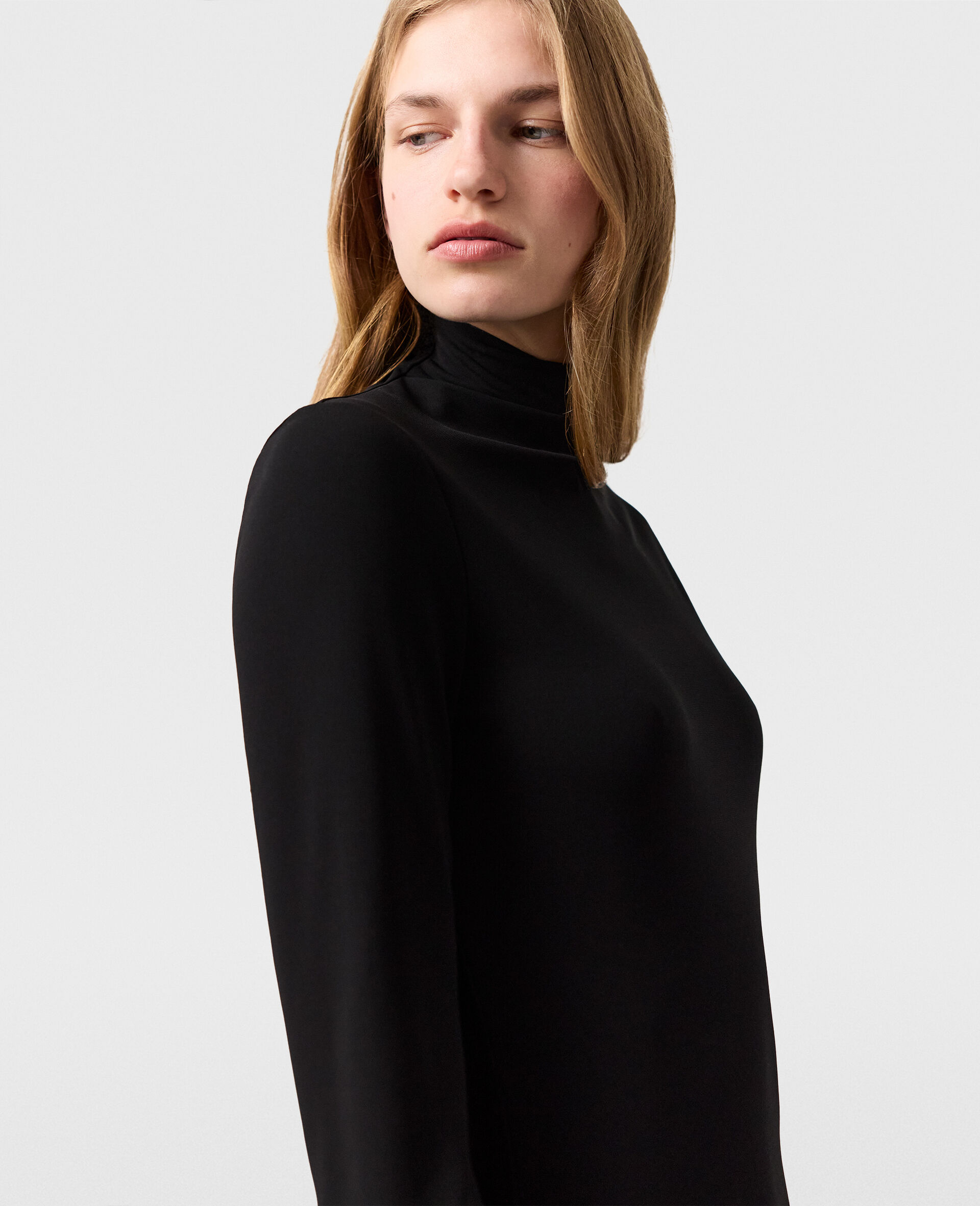 Asymmetric Cape Midi Dress-Black-large image number 3