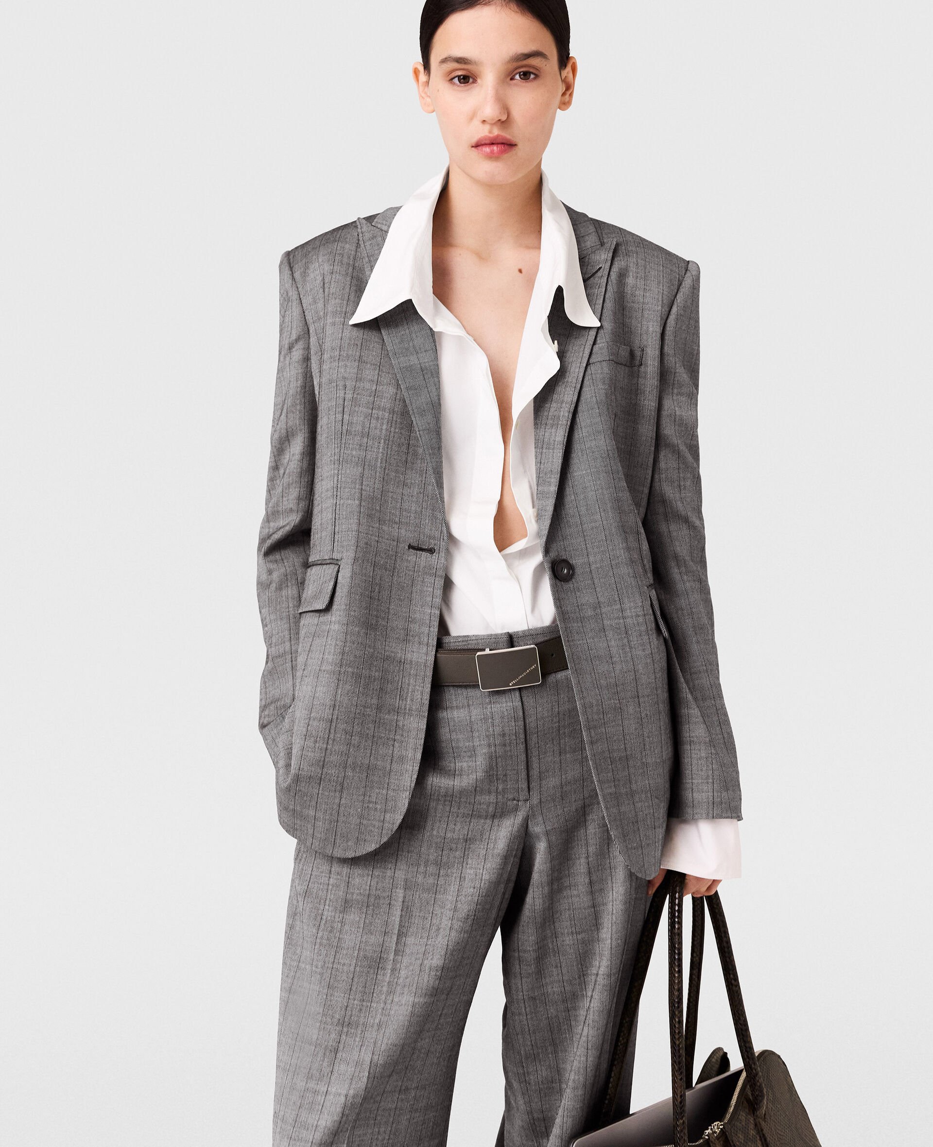 Single-Breasted Pinstripe Jacket-Grey-model