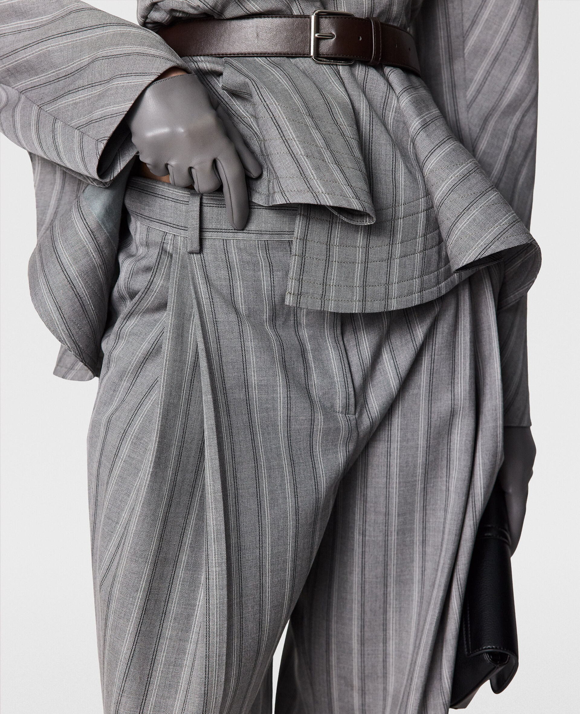 Striped Lightweight Straight Trousers-Grey-large image number 2