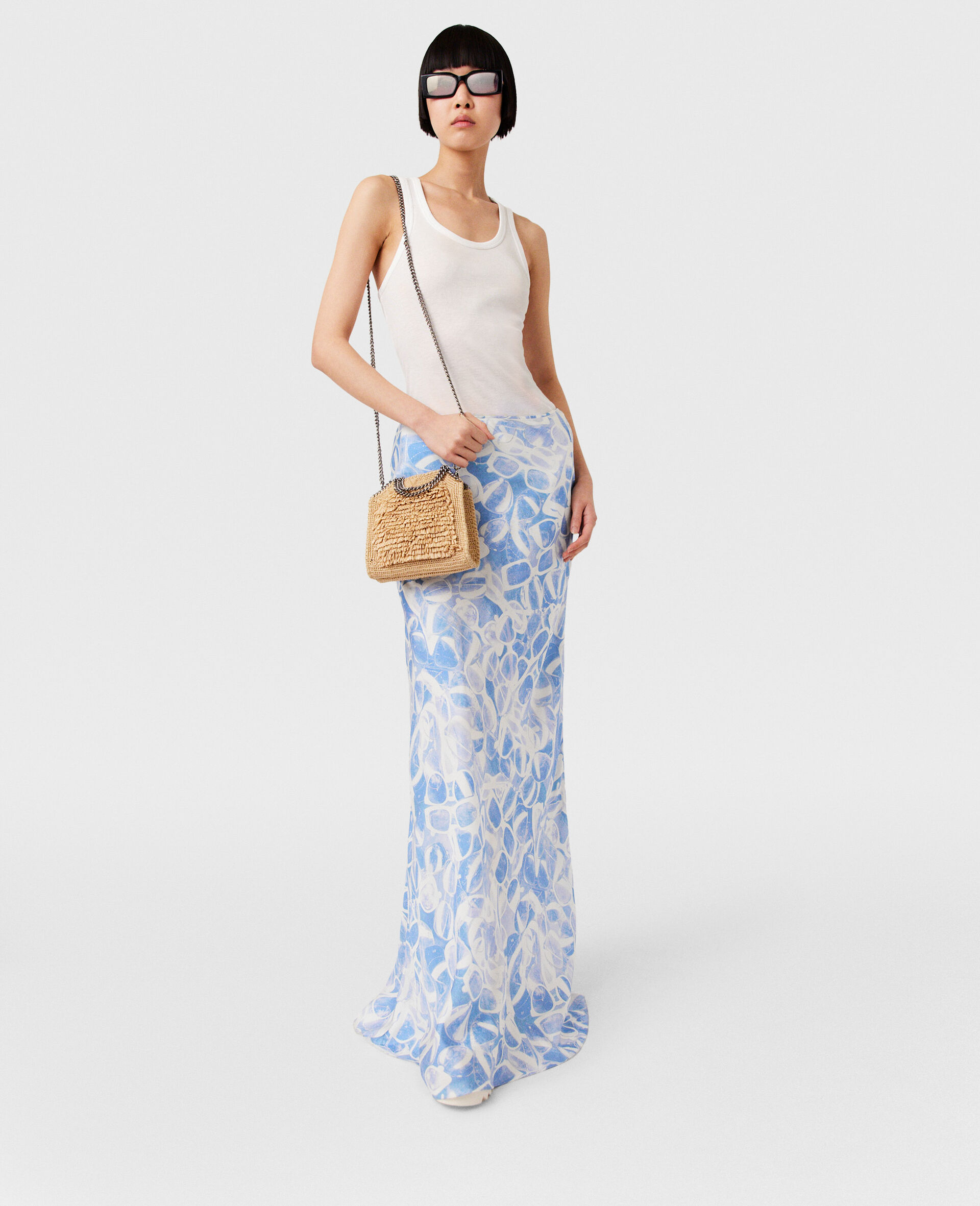 Sunglasses Print Maxi Skirt-Blue-model Sunglasses Print Maxi Skirt-Blue-model
