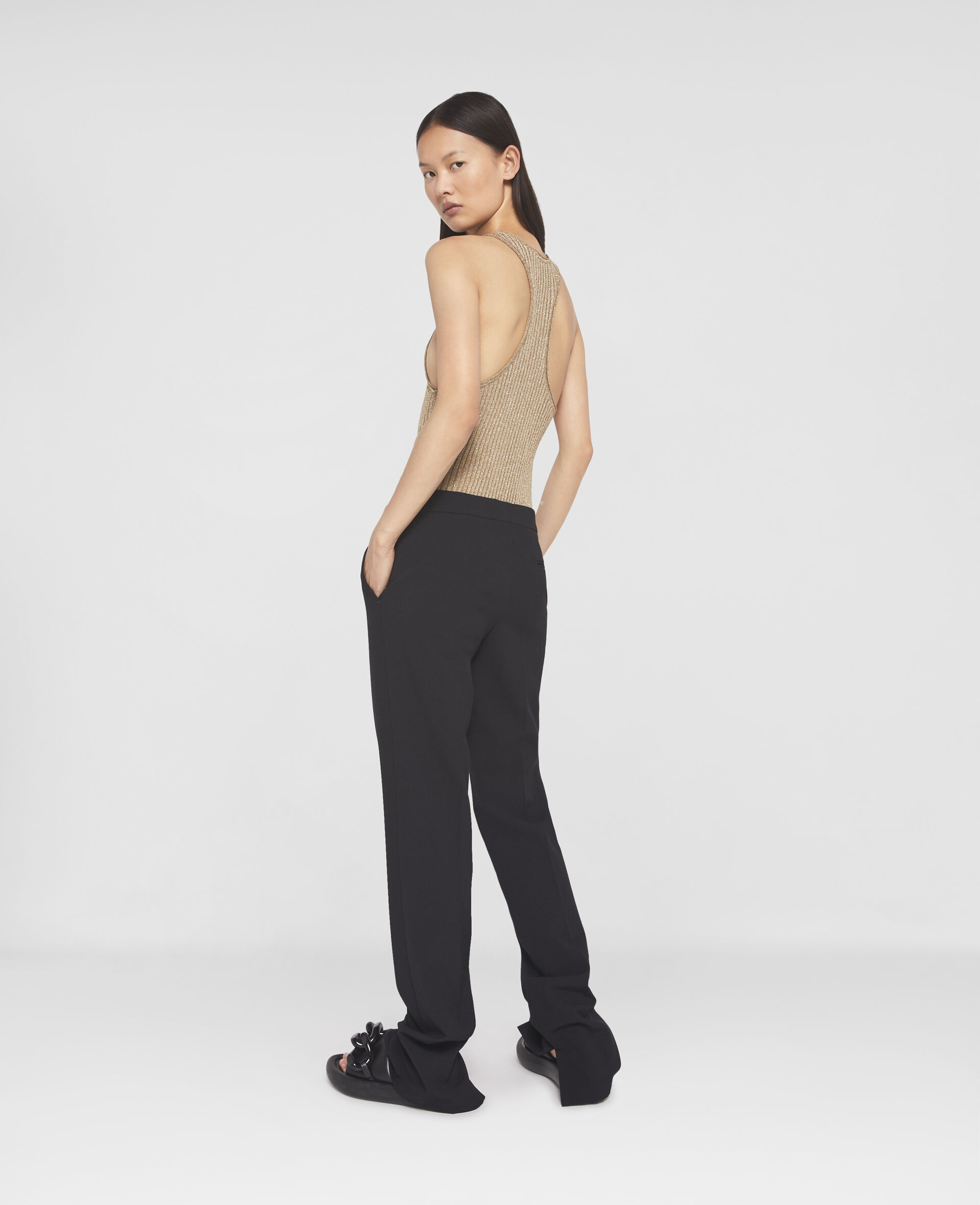 Split Cuff Straight Leg Trousers-Black-large image number 2