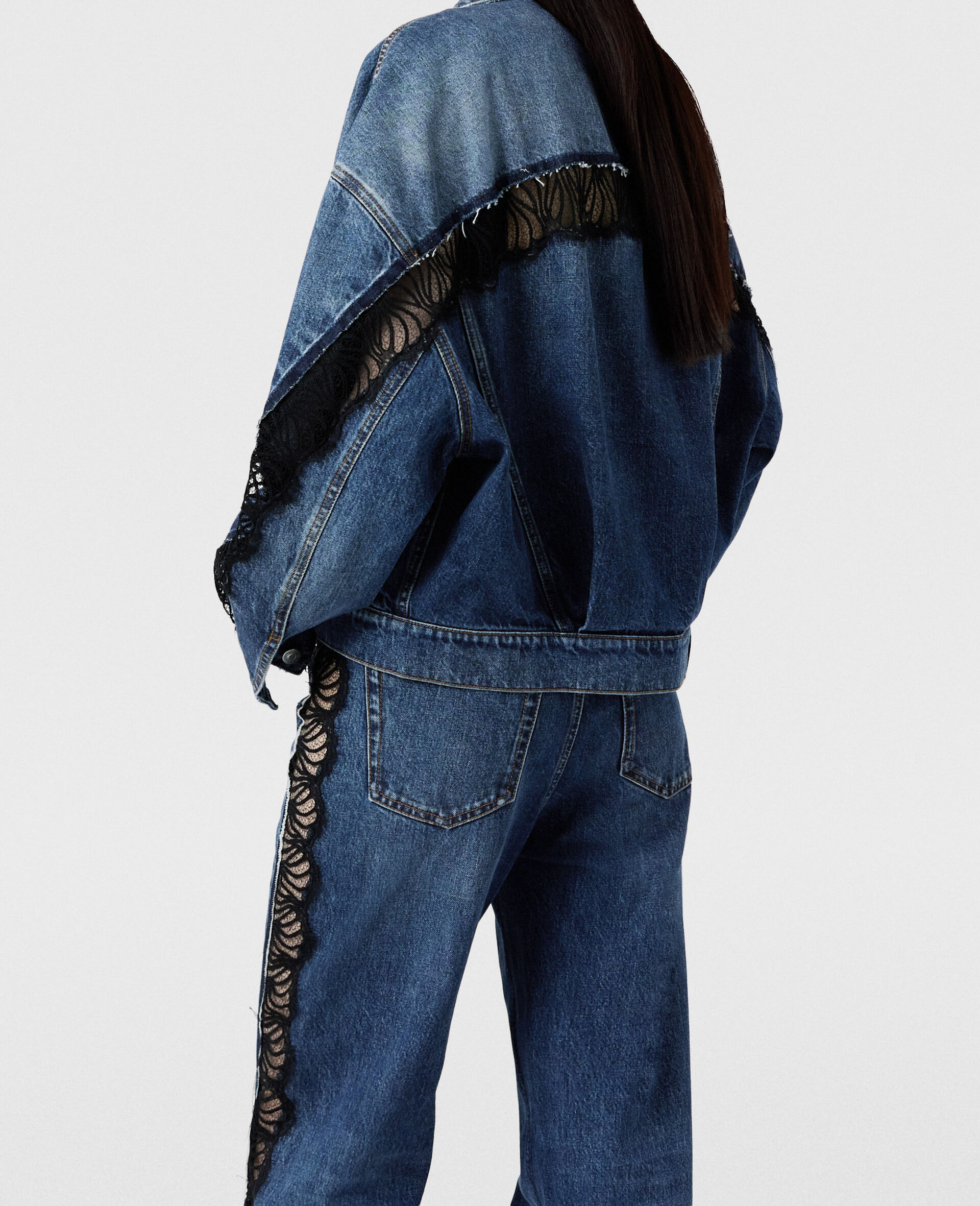 Jeansjacke mit Spitzeneinsatz-Blau-large image number 3