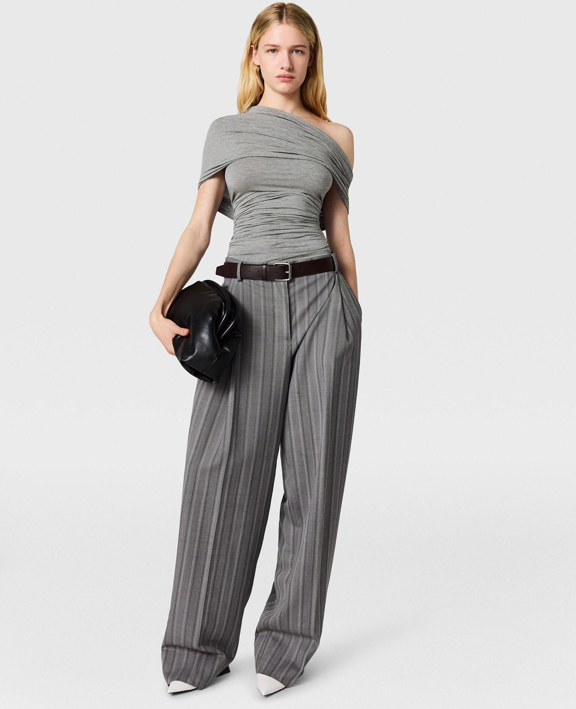 One Shoulder Twisted Wrap Top-Grey-large image number 4