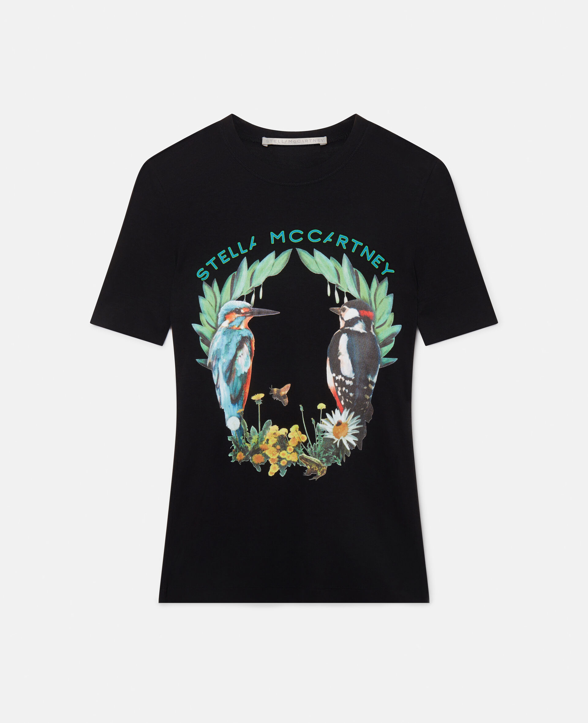 Bird Crest Print T-Shirt-Black-large image number 0