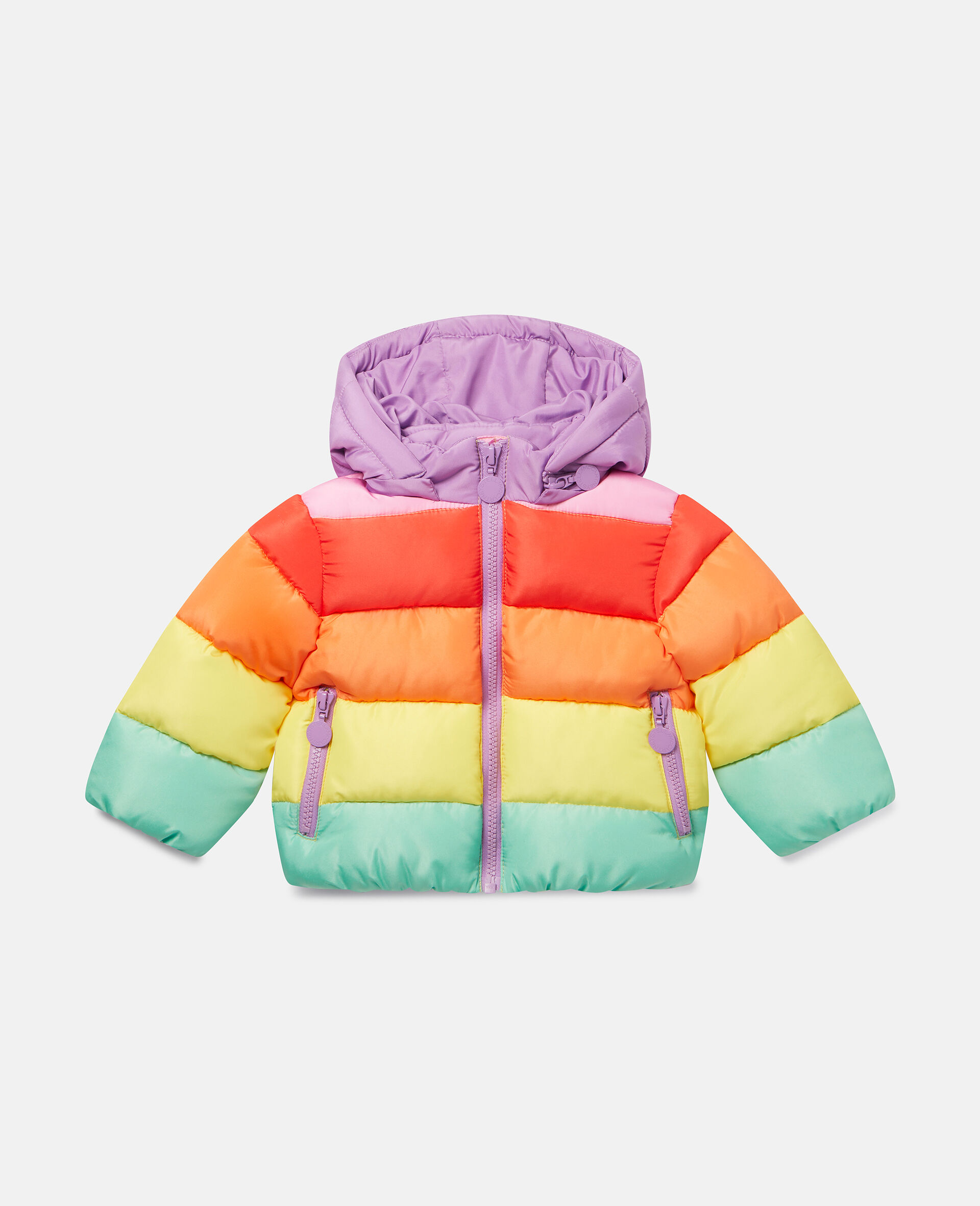 Rainbow Striped Puffer Jacket-Multicoloured-large