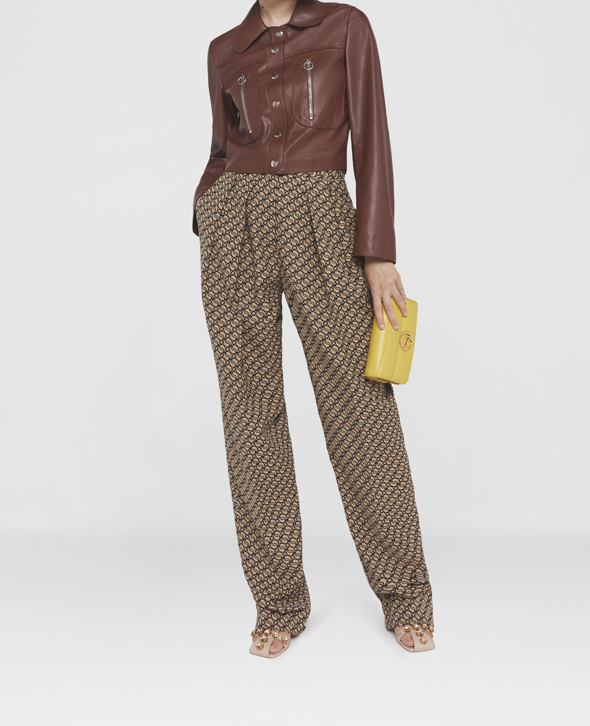 S-Wave Pleat Front Straight Leg Trousers-Beige-model