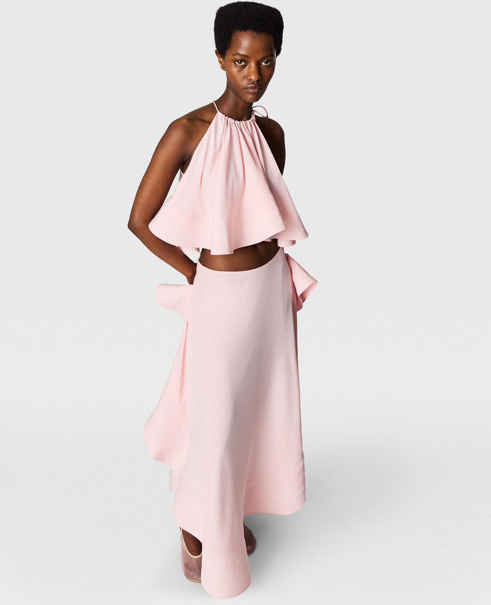 Halterneck Sleeveless Frill Top-Pink-large image number 4