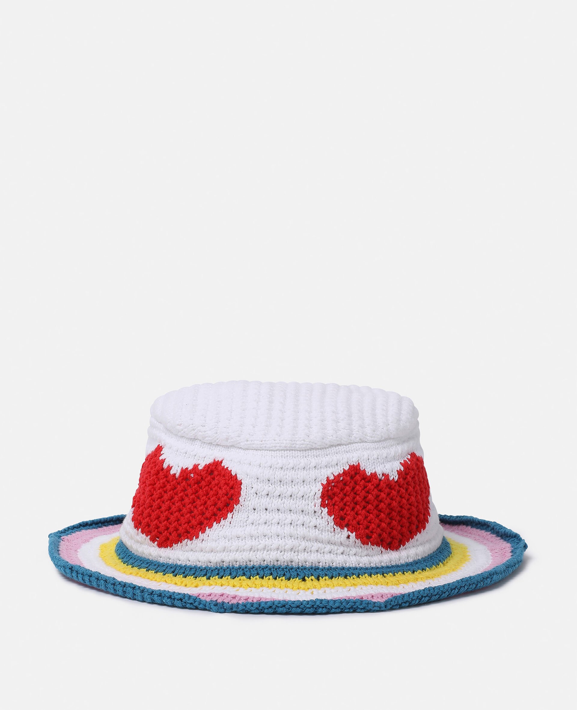 Heart Crocheted Bucket Hat-White-model