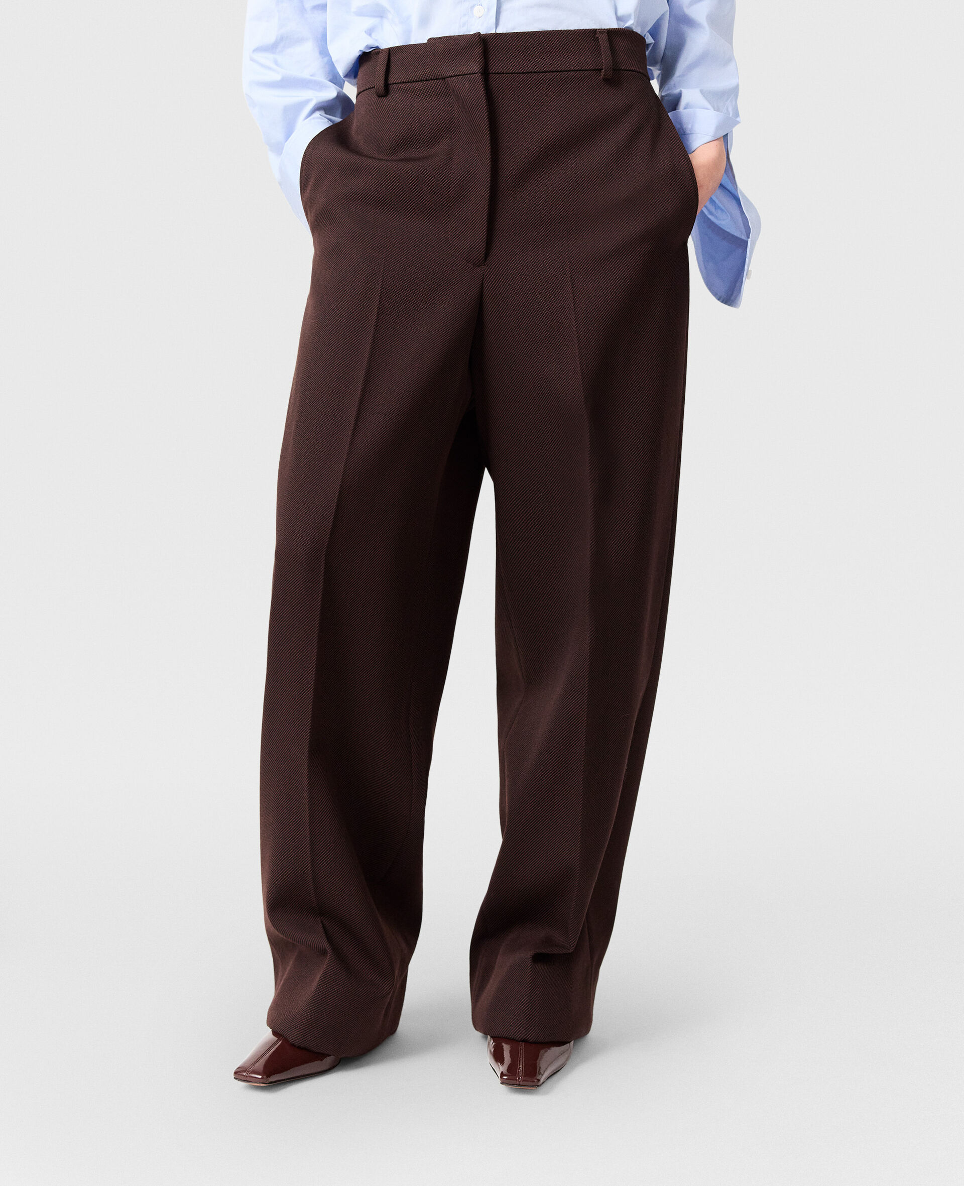 Pleated Straight-Leg Trousers-Brown-large image number 5