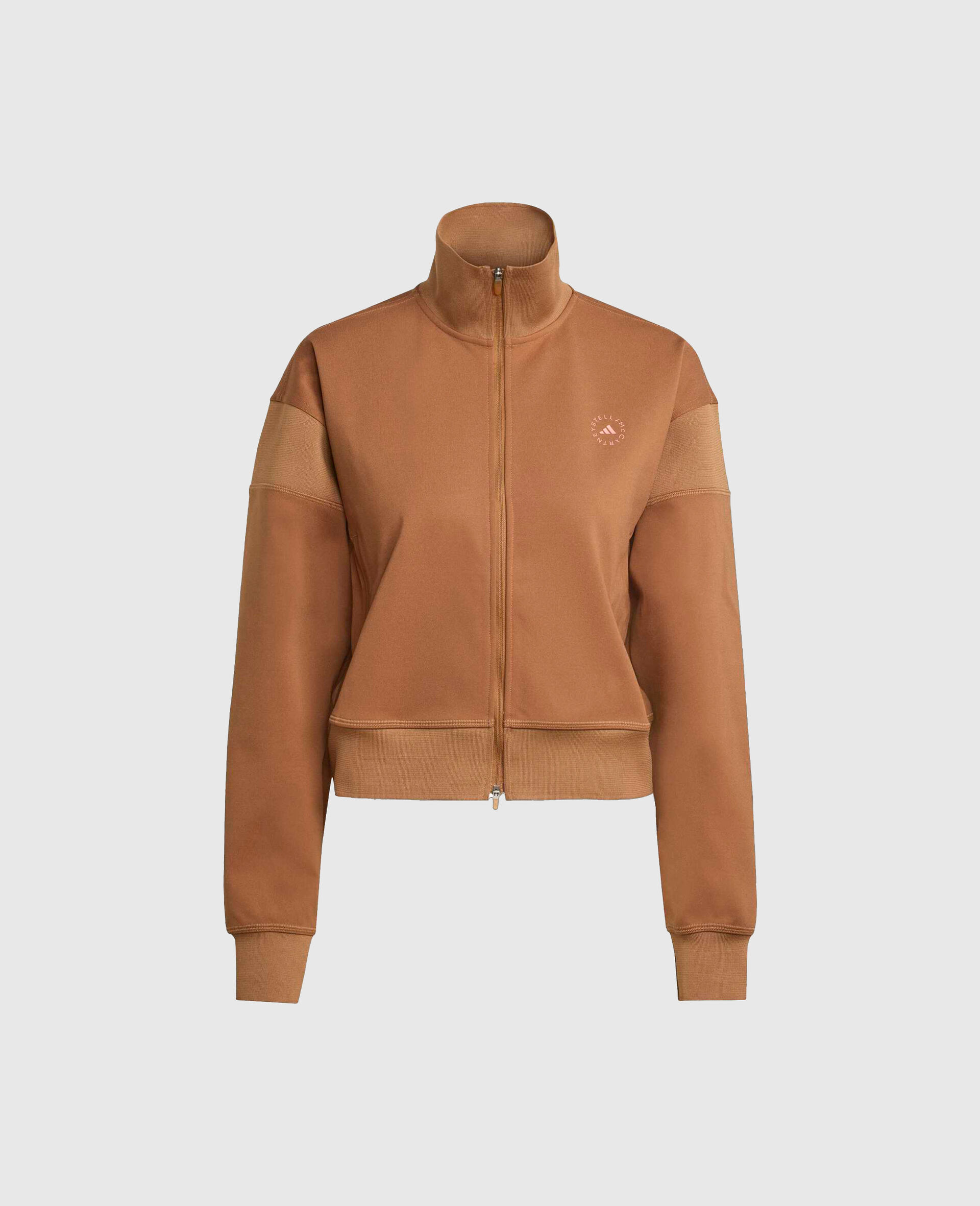 Sweat shirt zippe a col cheminee avec logo-Marron-medium