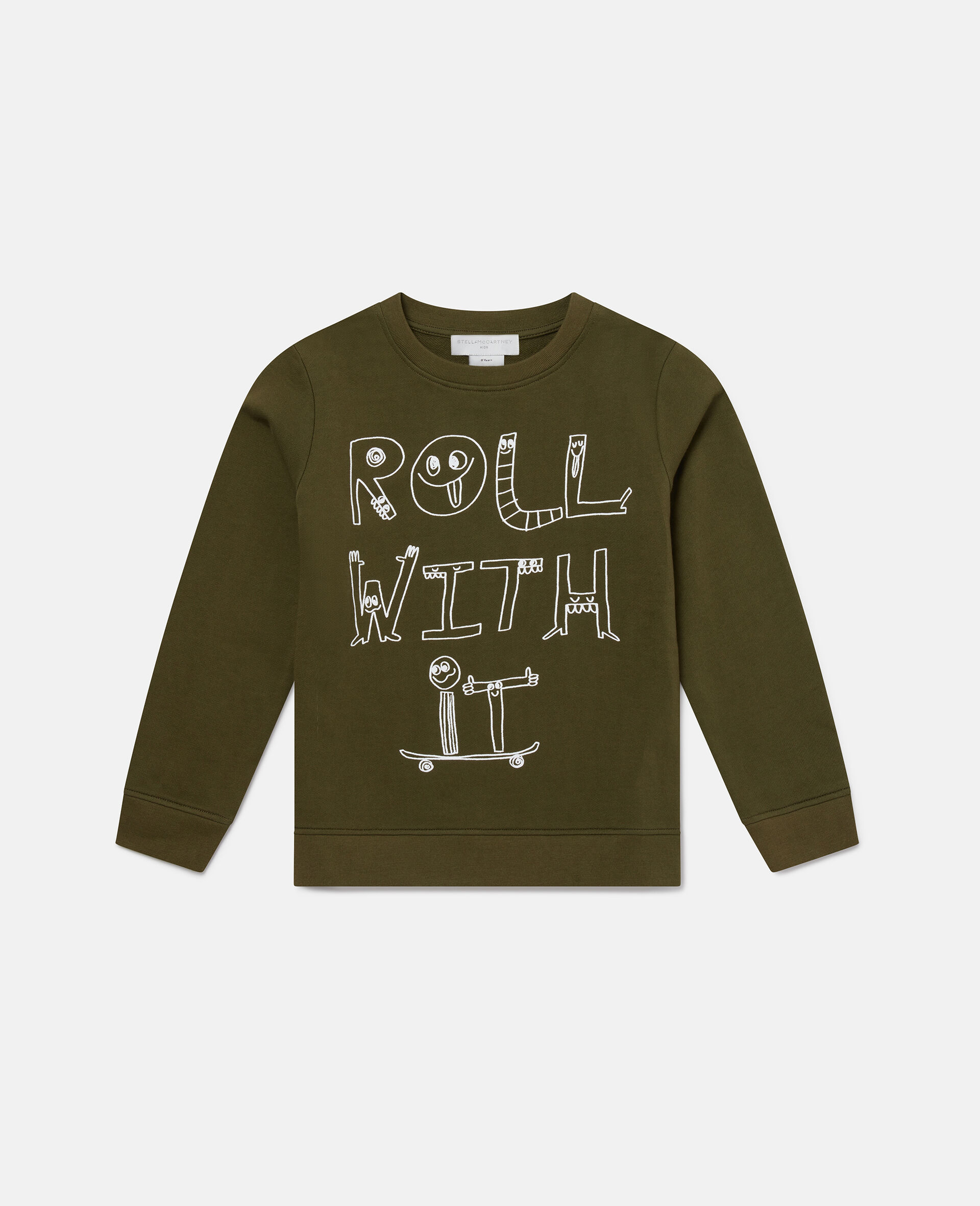 Lettering Graphic Long Sleeve T-Shirt-Green-large image number 0