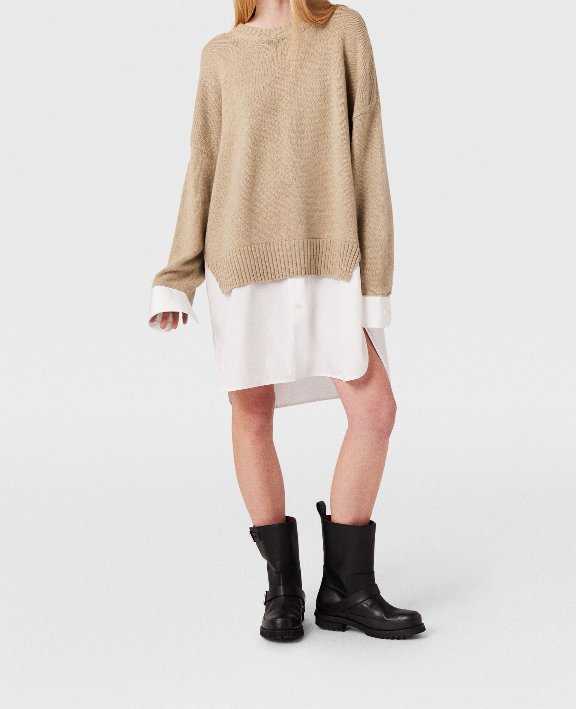 Shirting Details Long Sleeve Jumper-Beige-large image number 5