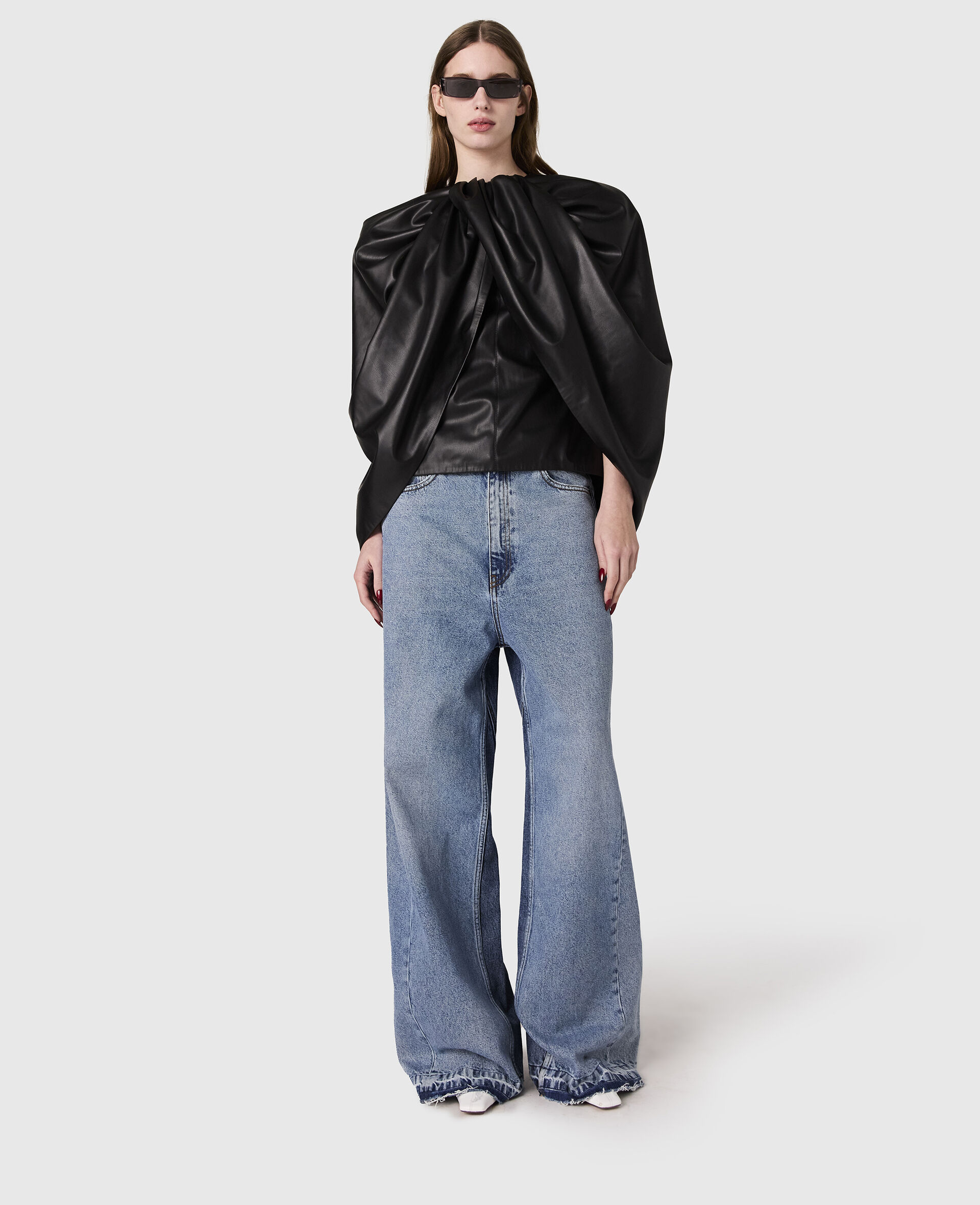 Wrapped Cape-Front Ruched Top-Black-large image number 4