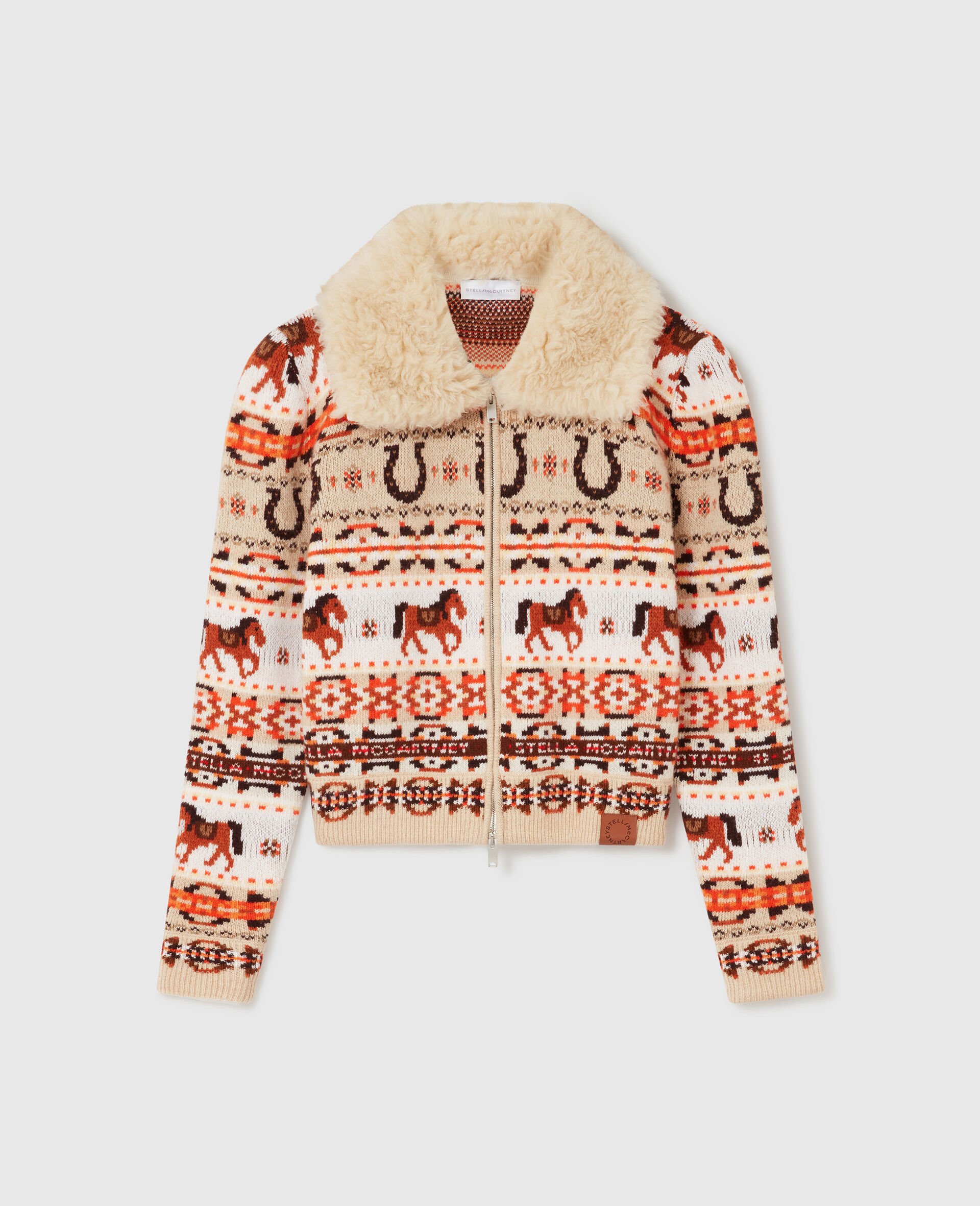 Cardigan en laine avec col en peluche Fair Isle-Fantaisie-medium Cardigan en laine avec col en peluche Fair Isle-Fantaisie-medium