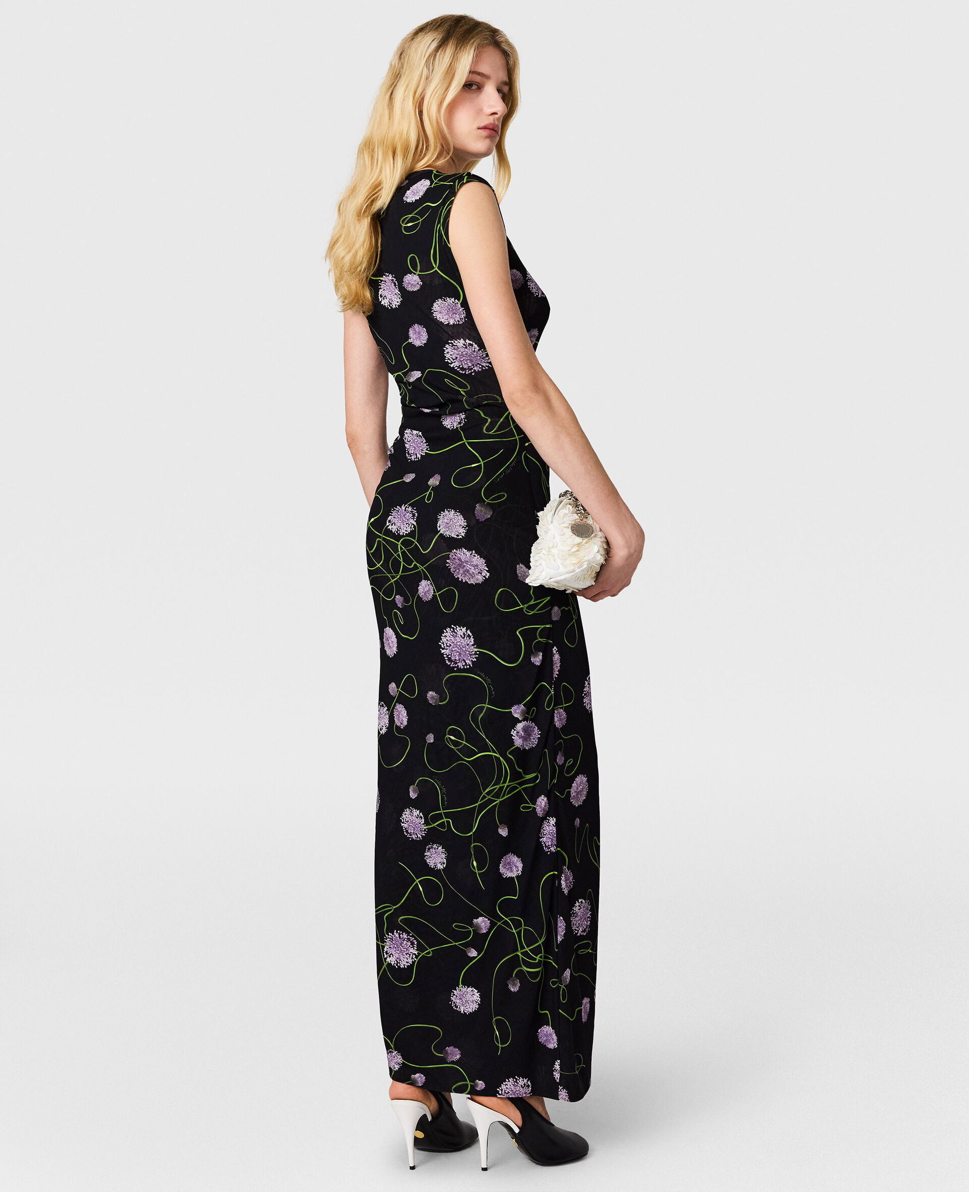 Mesh Twisted Floral Dress-Black-large image number 3