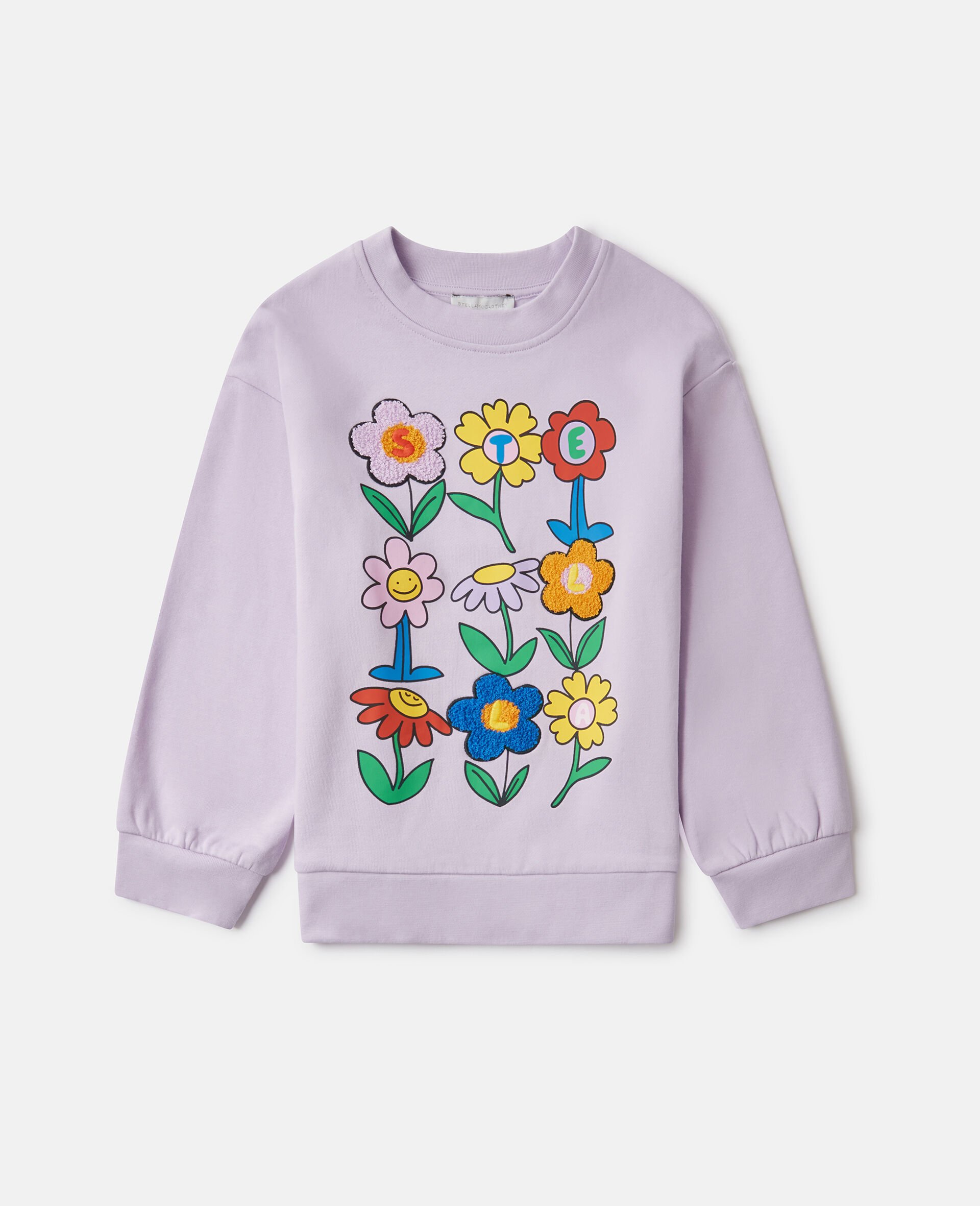 フラワーグラフィック クルーネック スウェットシャツ-Purple-medium