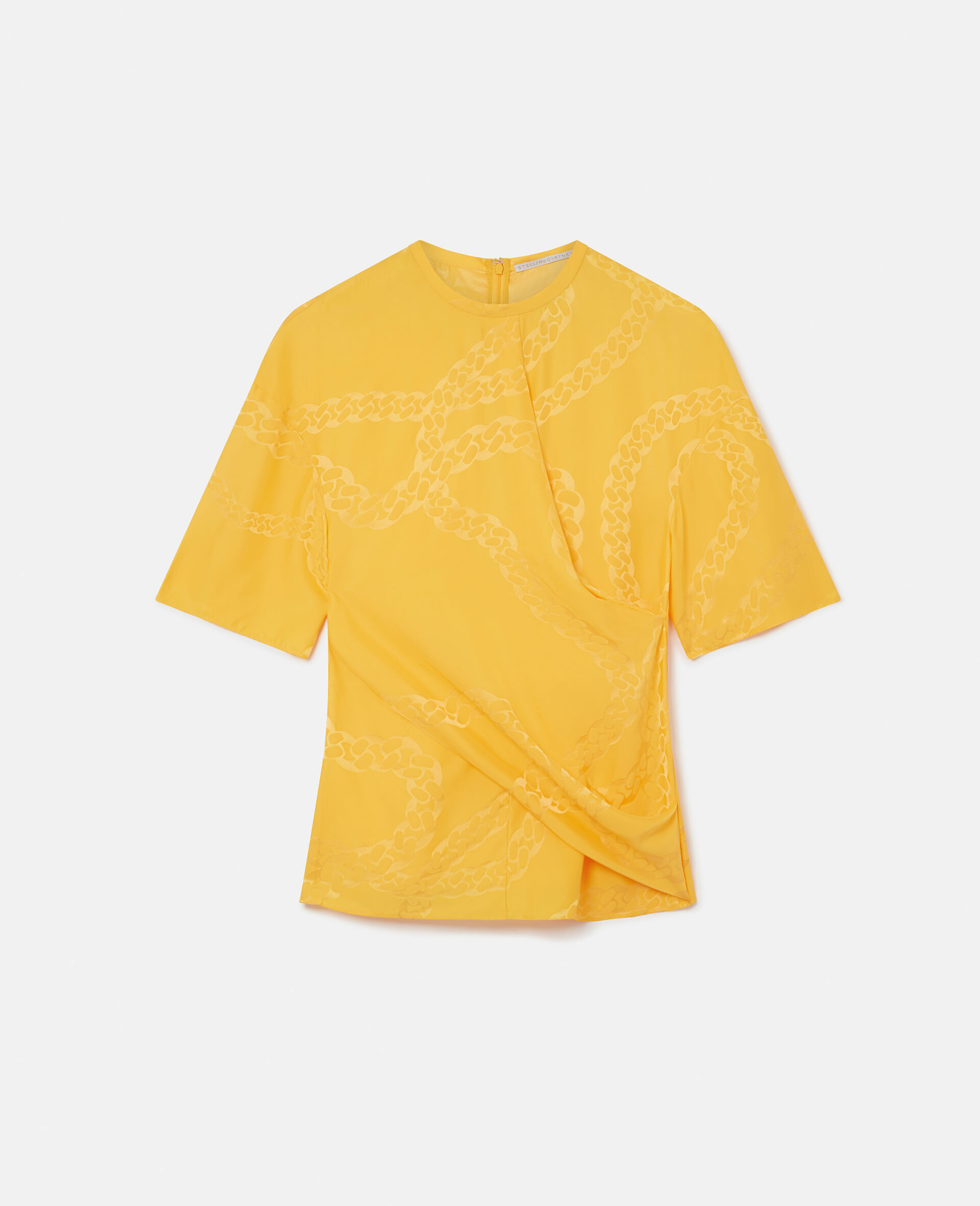 Falabella Chain Silk Jacquard Wrap Front Top-Yellow-large image number 0