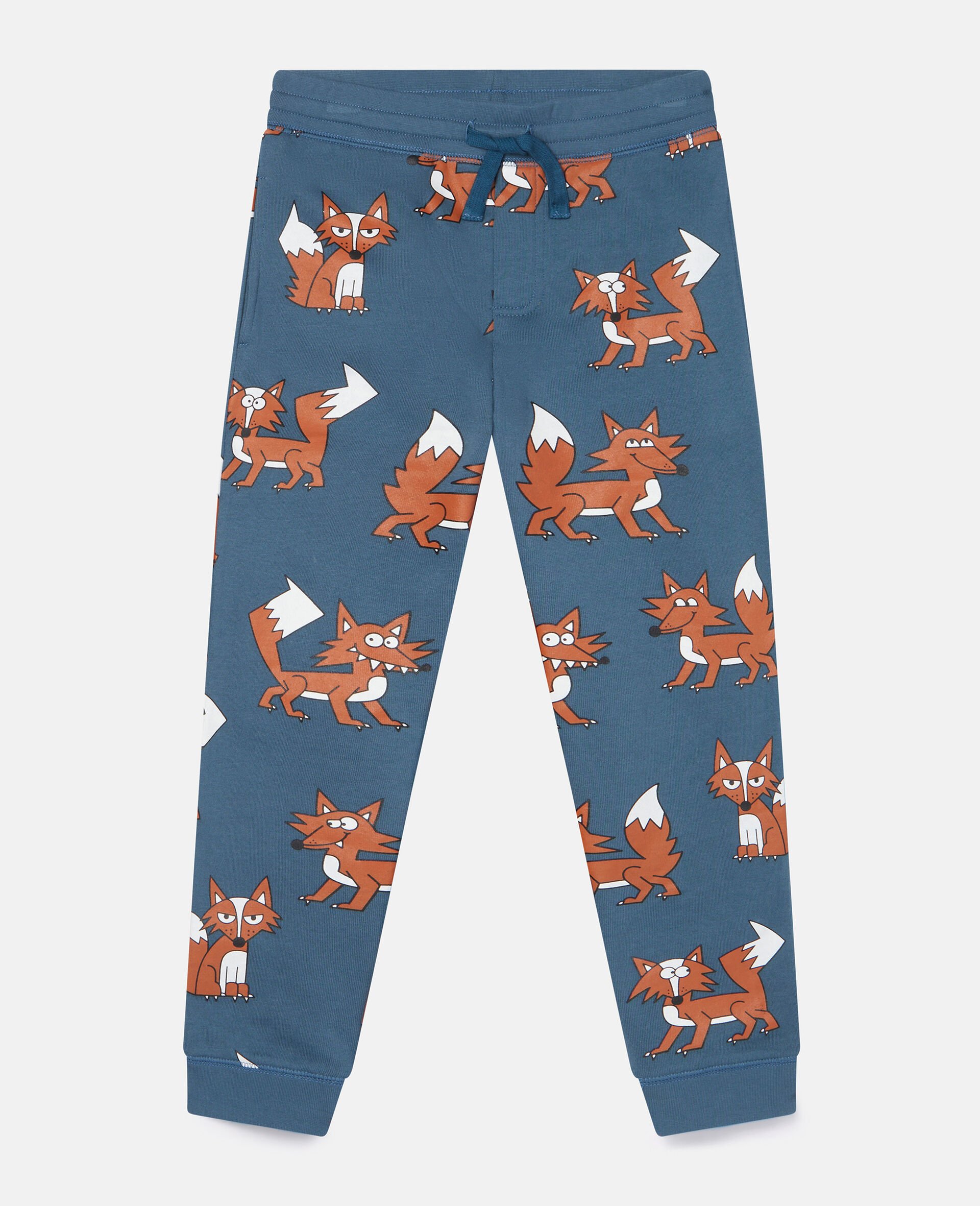 Women Ocean Blue Fox Print Cotton Fleece Joggers | Stella McCartney US