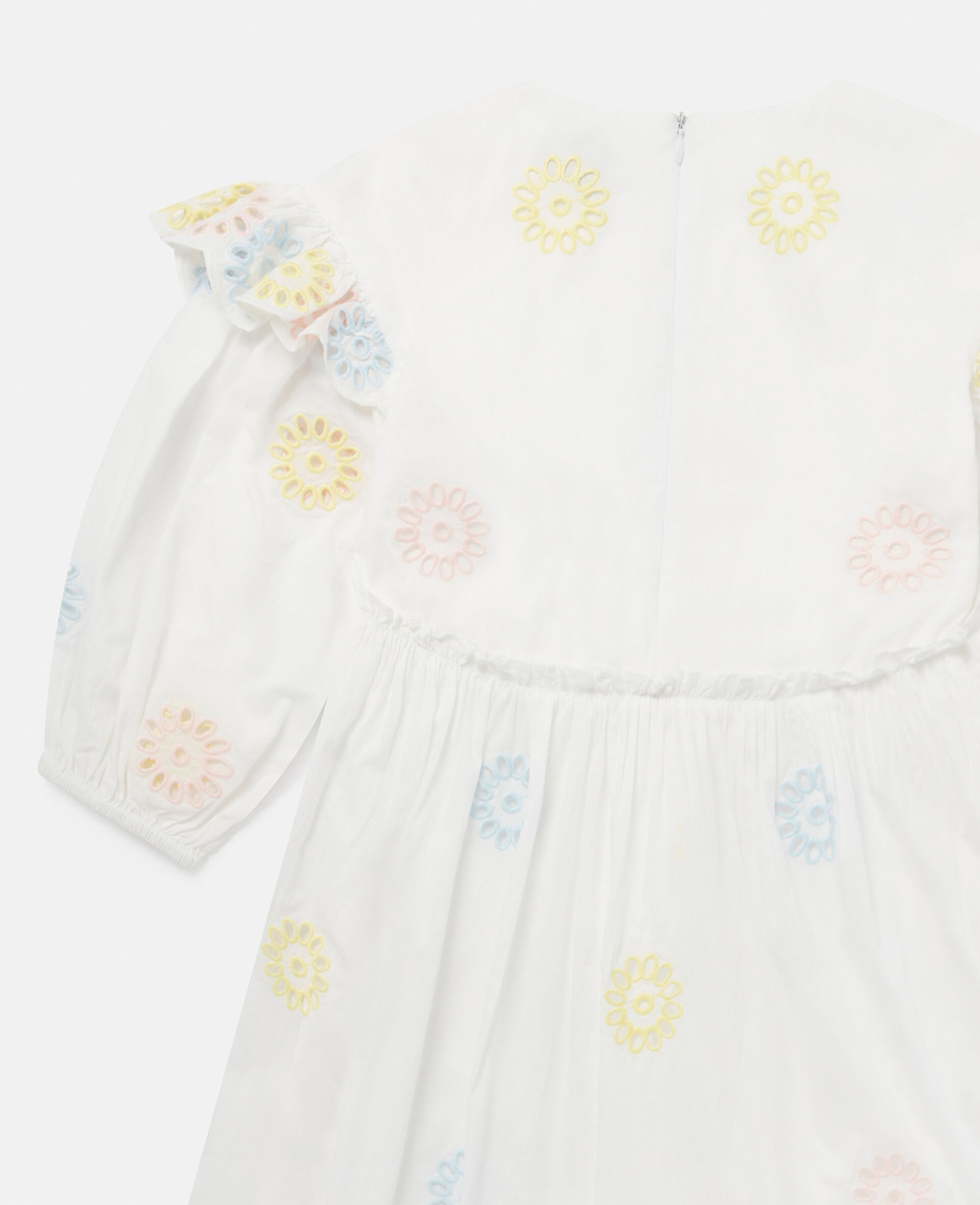 Flower Crochet Puff Sleeve Dress-Pink-large image number 1