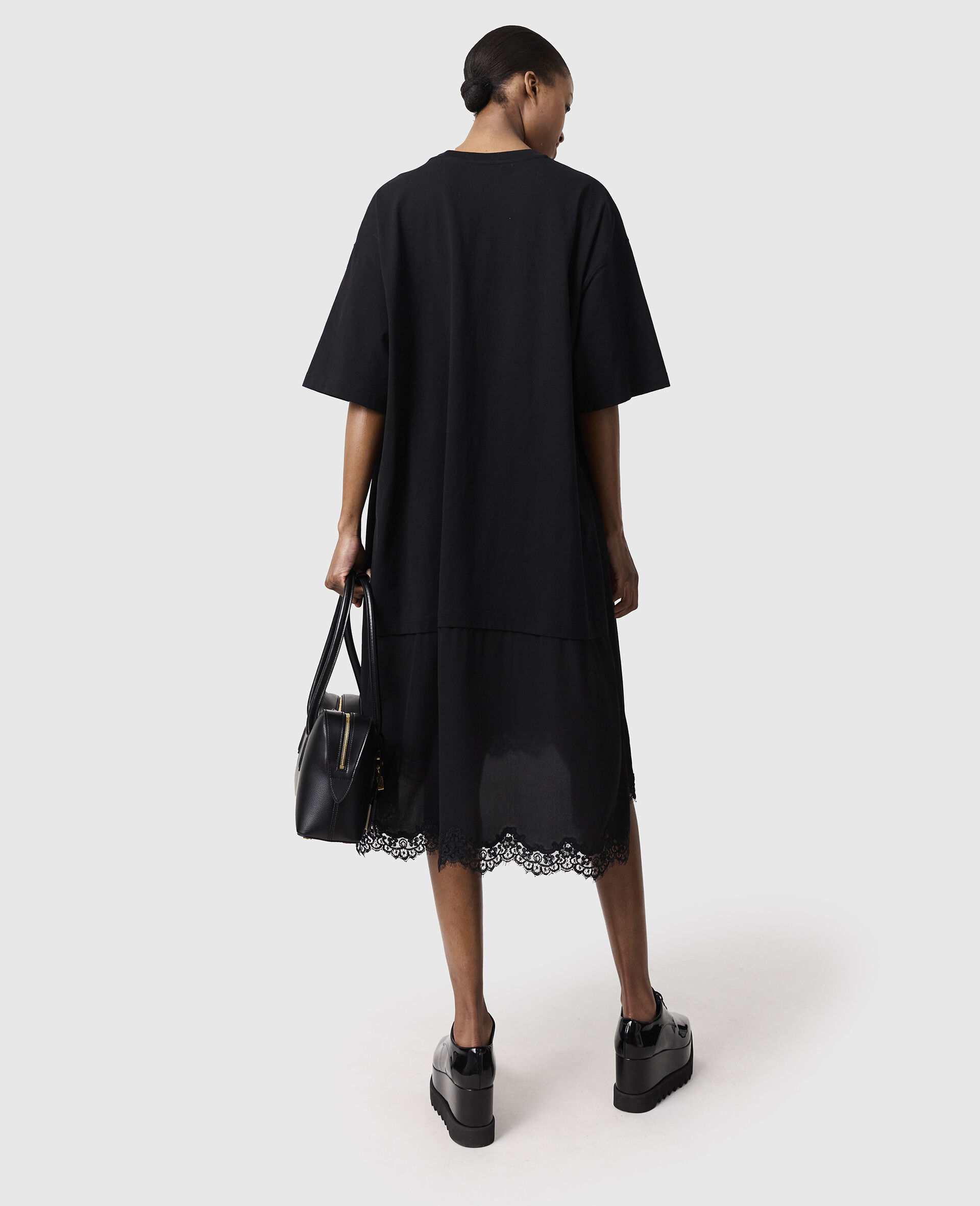 Lace Insert Short Sleeve Maxi Dress-White-large image number 3