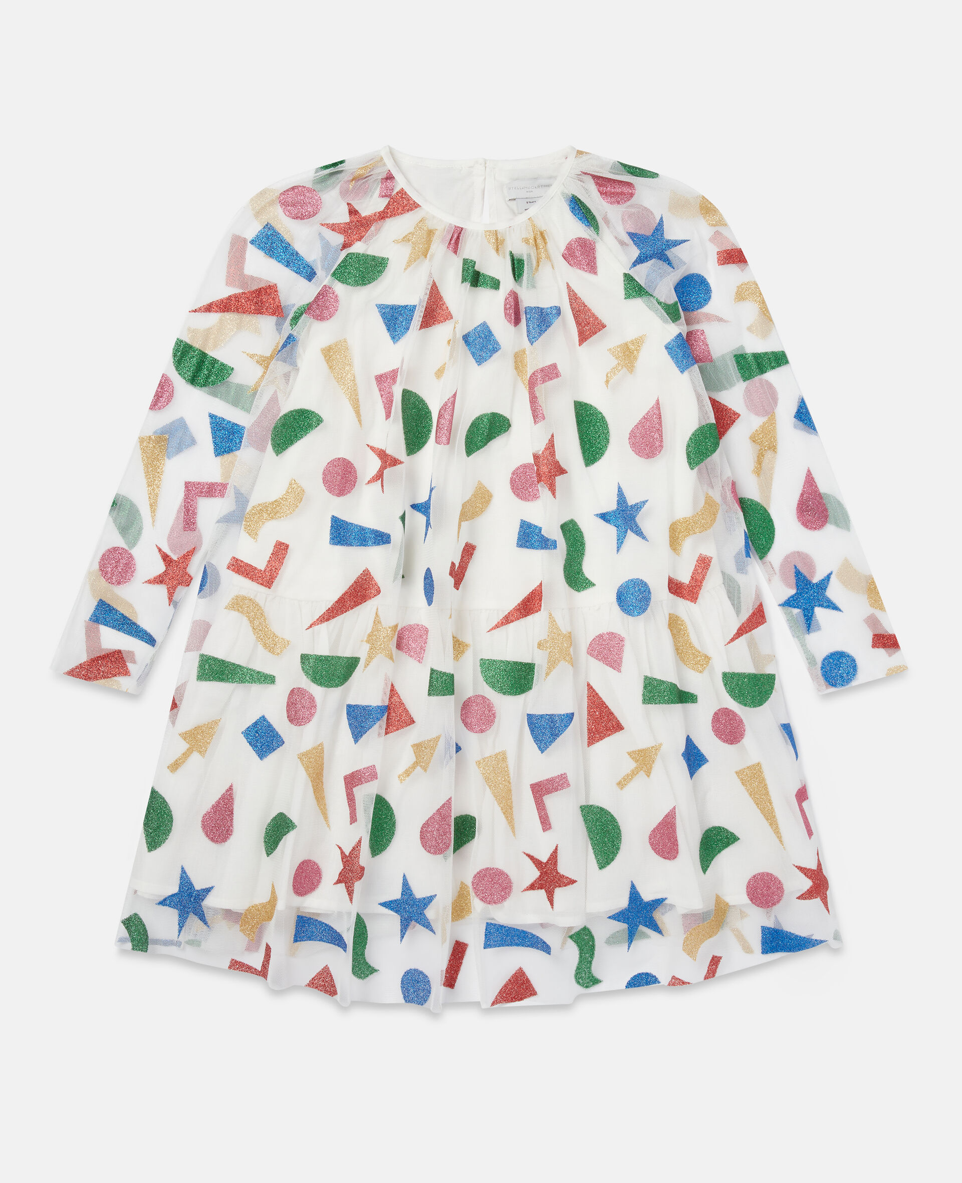 Glitter Sticker Tulle Dress-White-large image number 0