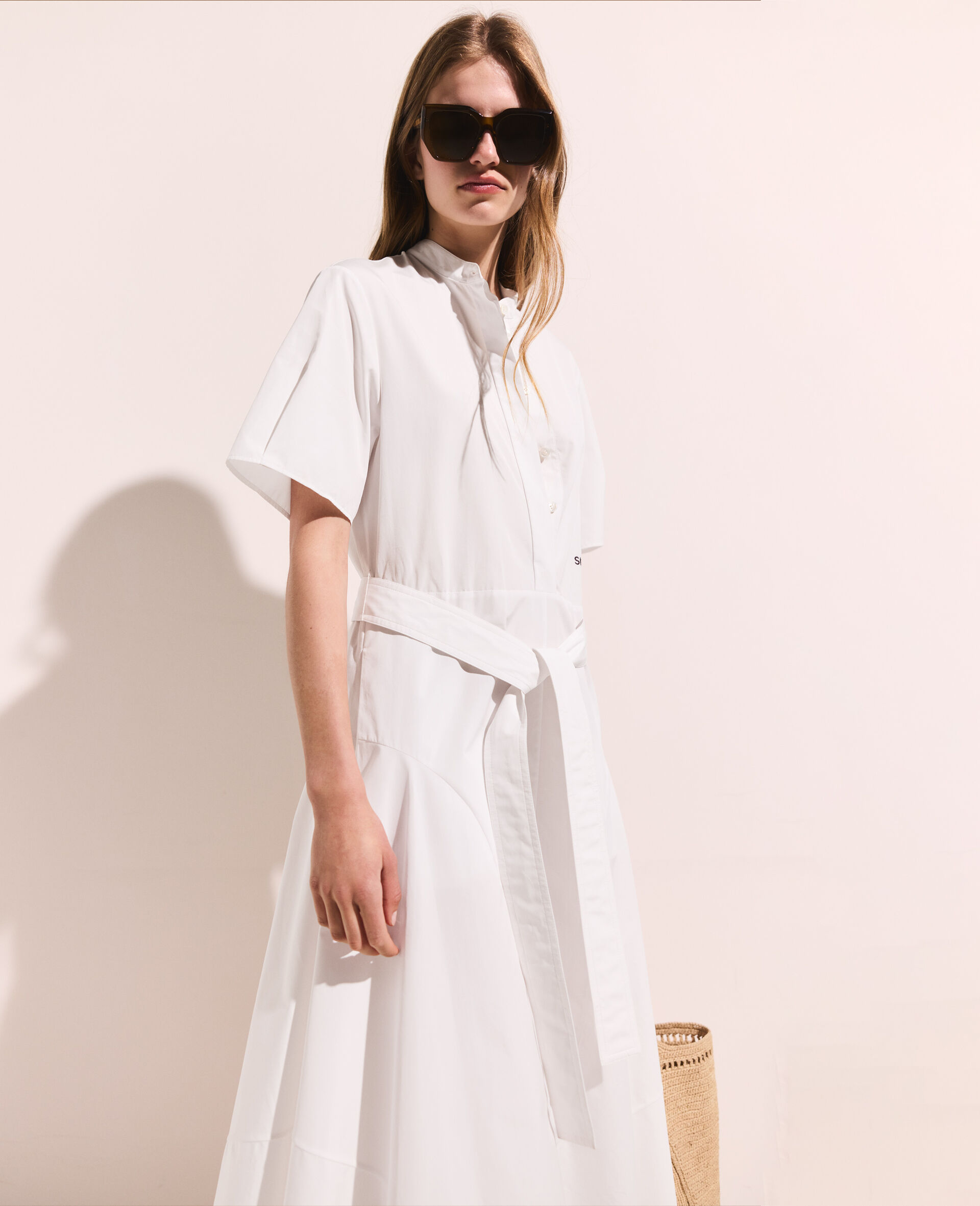 Robe midi ceinturee a manches courtes-Blanc-large image number 4