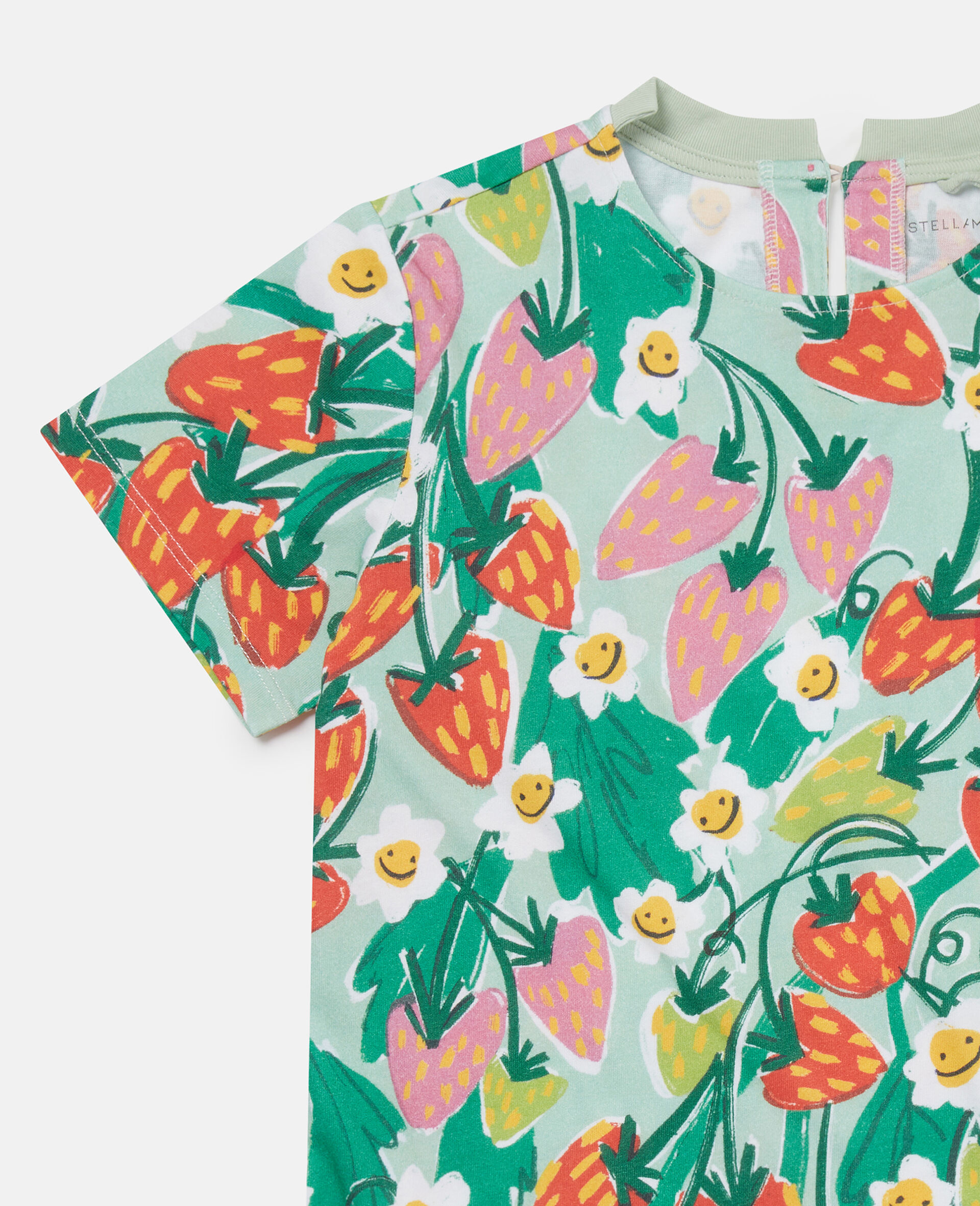 Strawberry Print Short-Sleeve Dress-Green-large image number 1