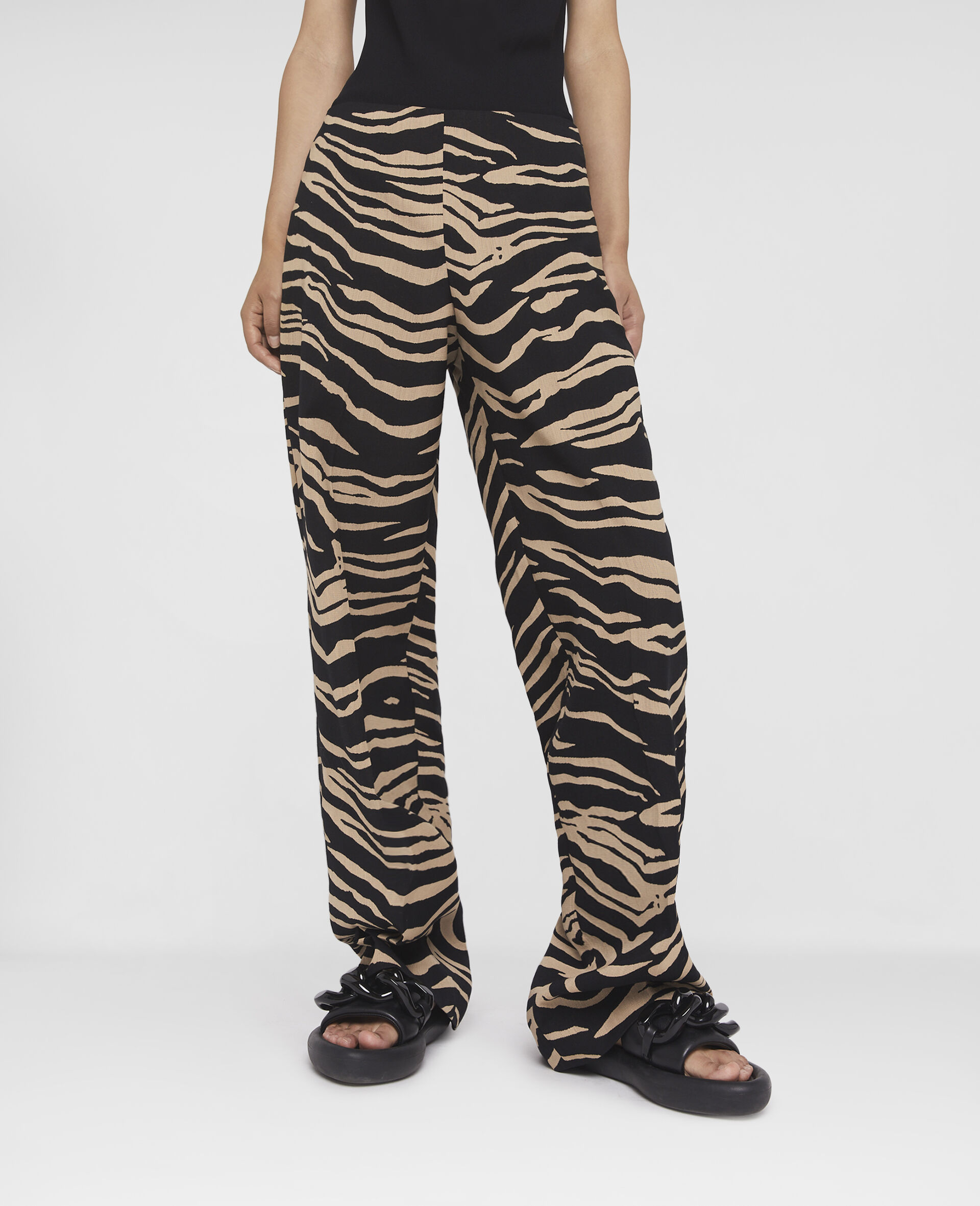 Tiger Print Tailored Straight Leg Trousers-Beige-large image number 1