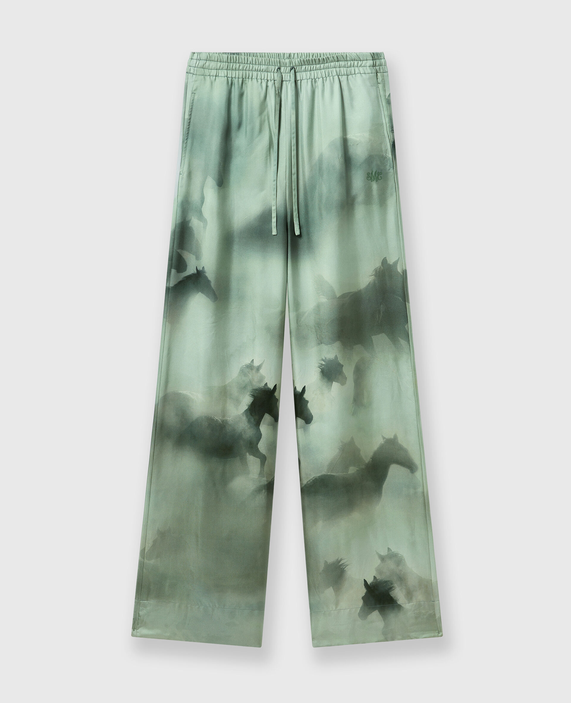 Drawstring Horse Print Pants-Green-large image number 0