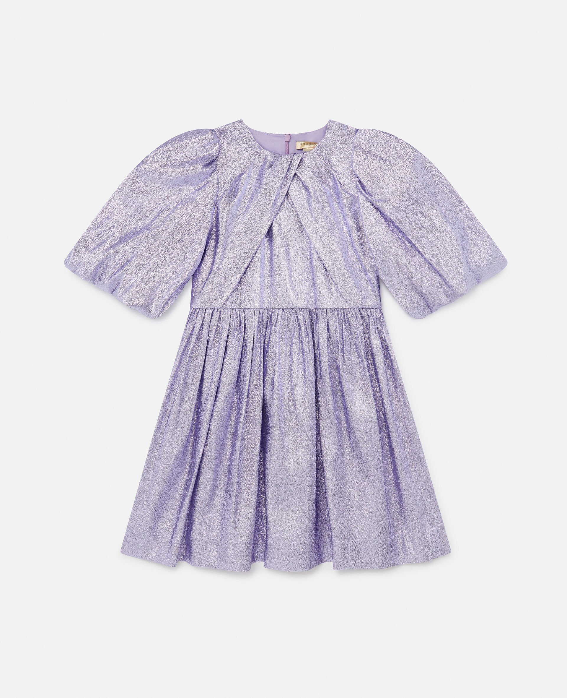 Metallic Pleated Tulle Dress-Purple-medium