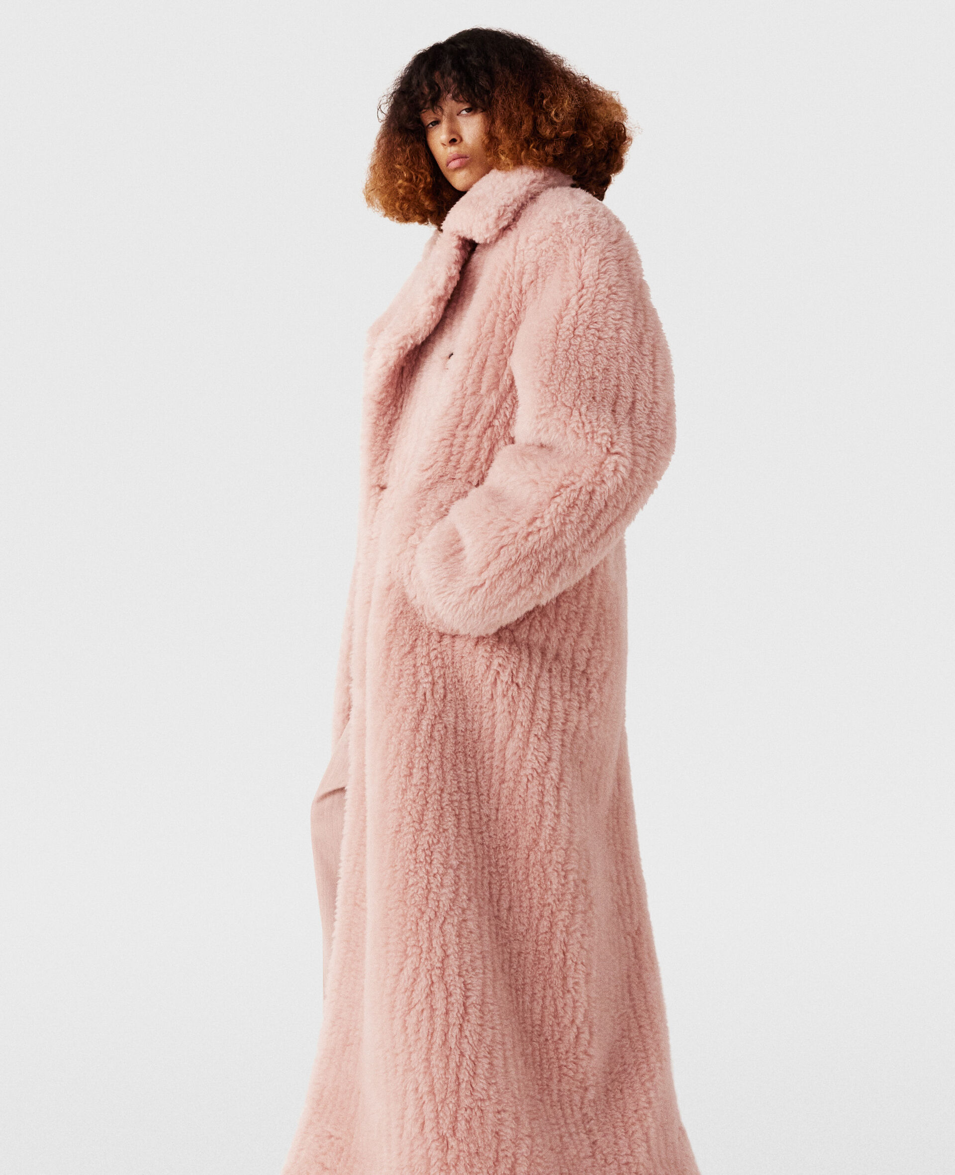 Cappotto Lungo Oversize in Morbido Teddy-Rosa-large image number 2