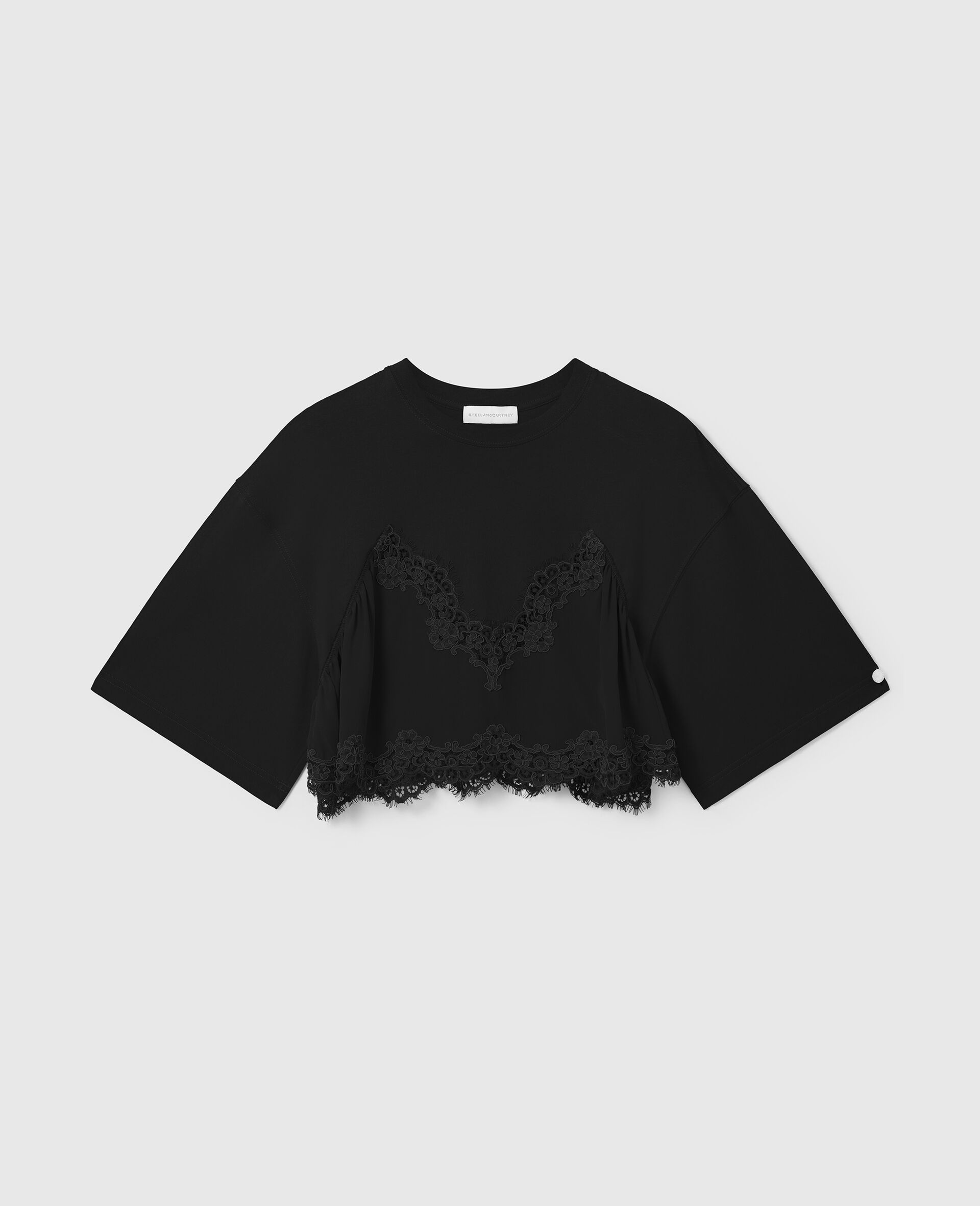 Lace Insert Cropped T-Shirt-Black-large image number 0
